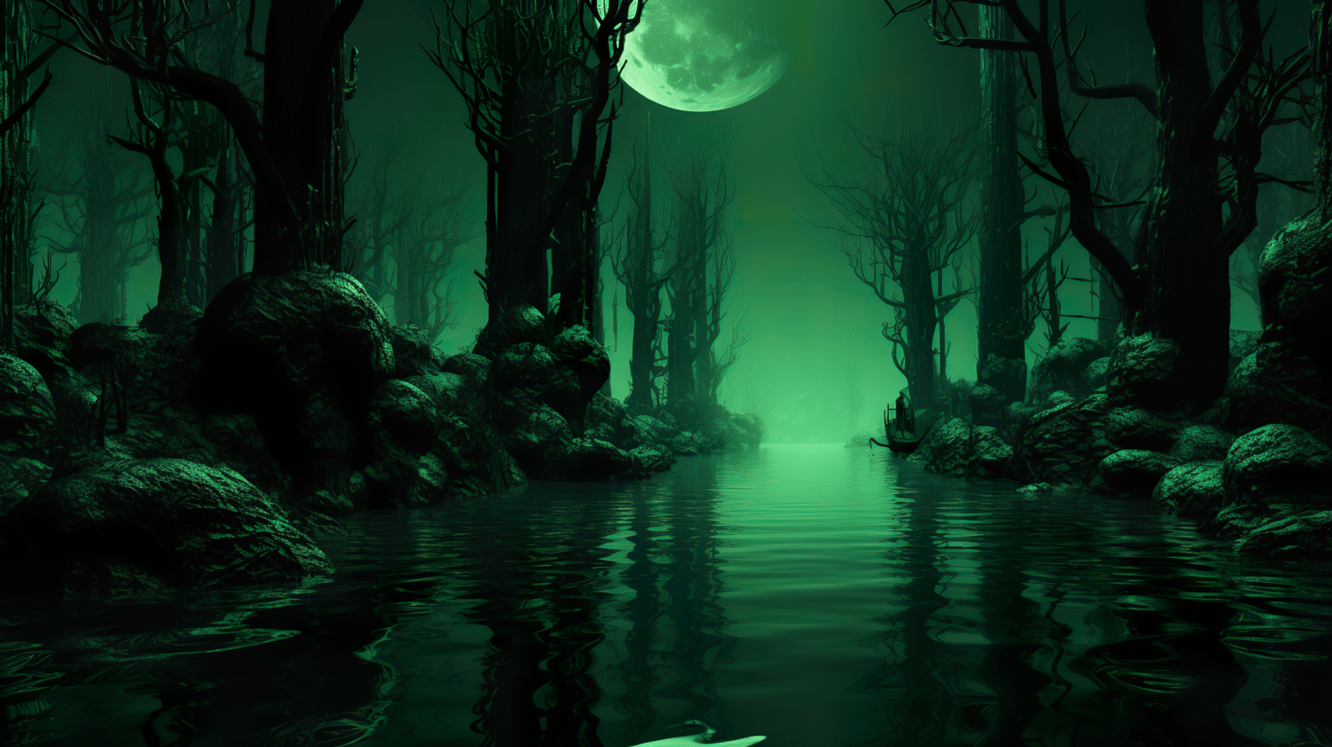 1920x1076 Green Scary Swamp Landscape Wallpaper
