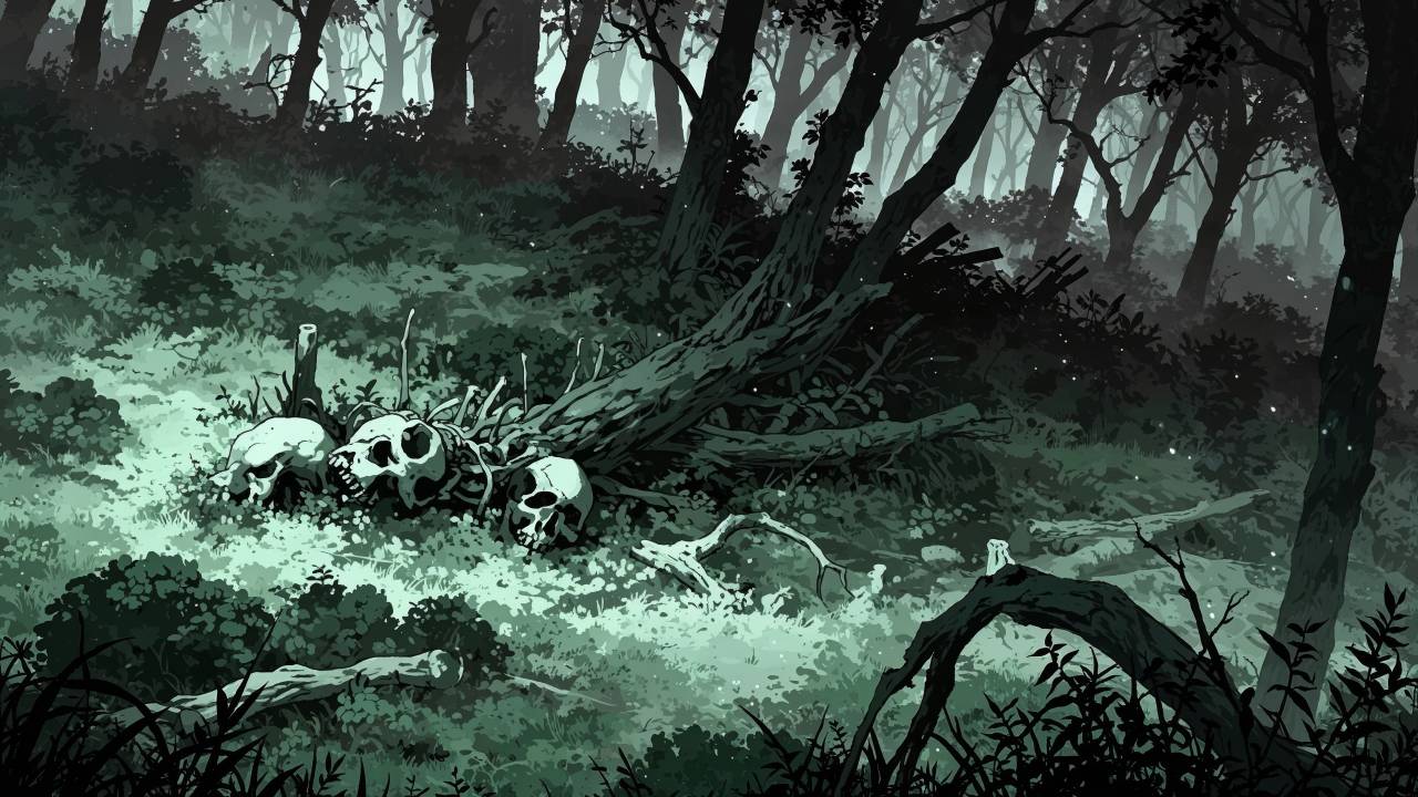 1280x720 Bone pile Wallpaper 4K, Dark woods