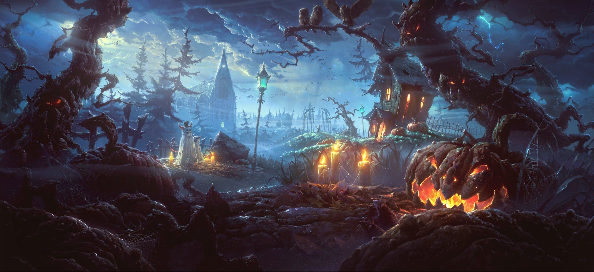 1920x879 Scary Halloween HD Wallpaper