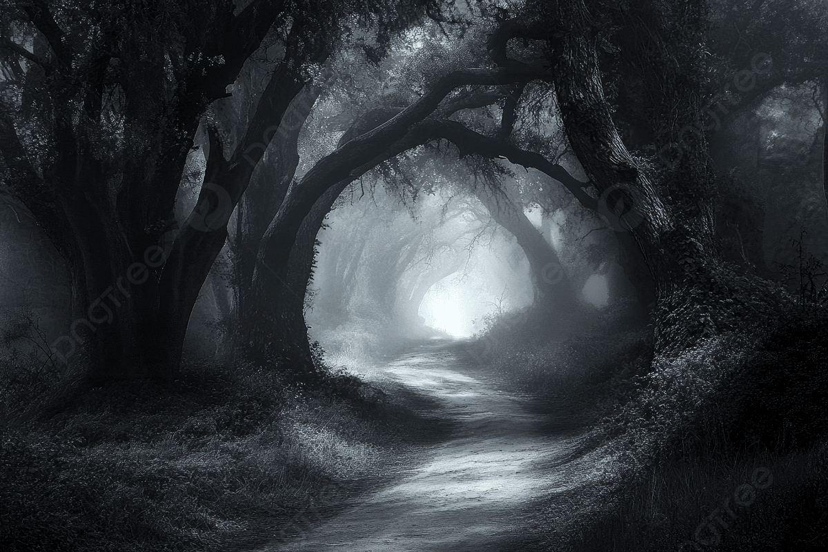 1200x800 Black And White Photograph Of A Dark Forest Path With Scary Creepy And Ominous Atmosphere, Black, White, Photograph Background Image And Wallpaper for Free Download