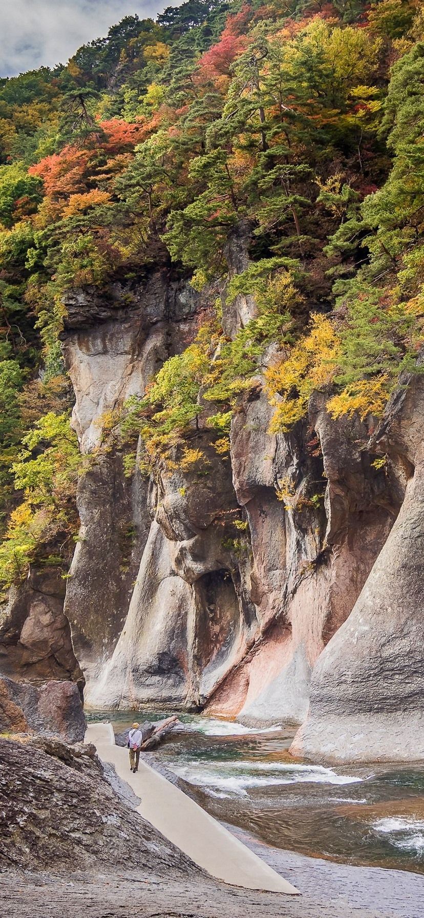 828x1792 Japan, Gunma, Rocks, Canyon, River, Trees, Autumn 828x1792 IPhone 11 XR Wallpaper, Background, Picture, Image
