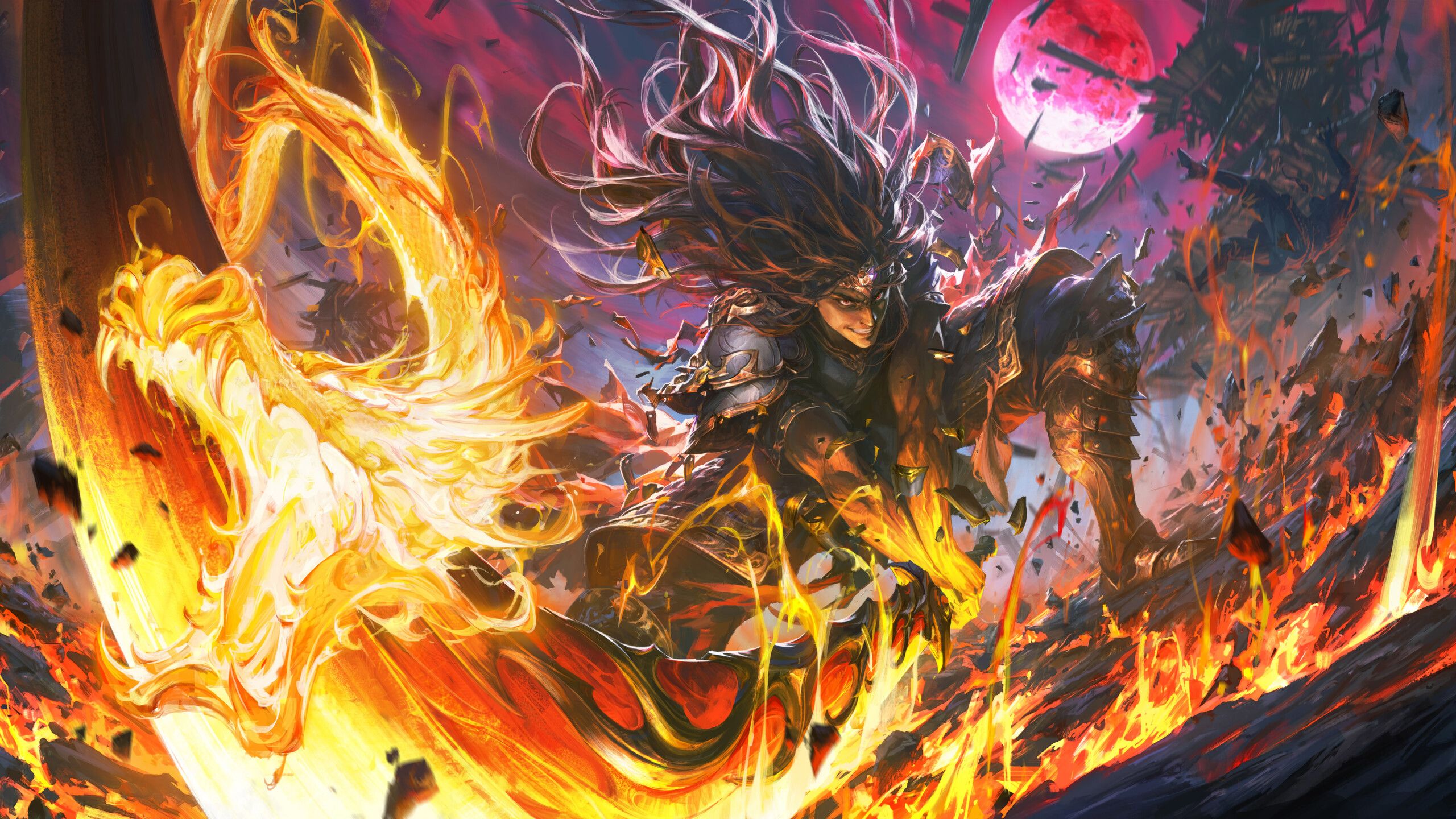 2560x1440 Warrior Flaming Sword Fantasy Wallpaper 4K 8K HD PC a