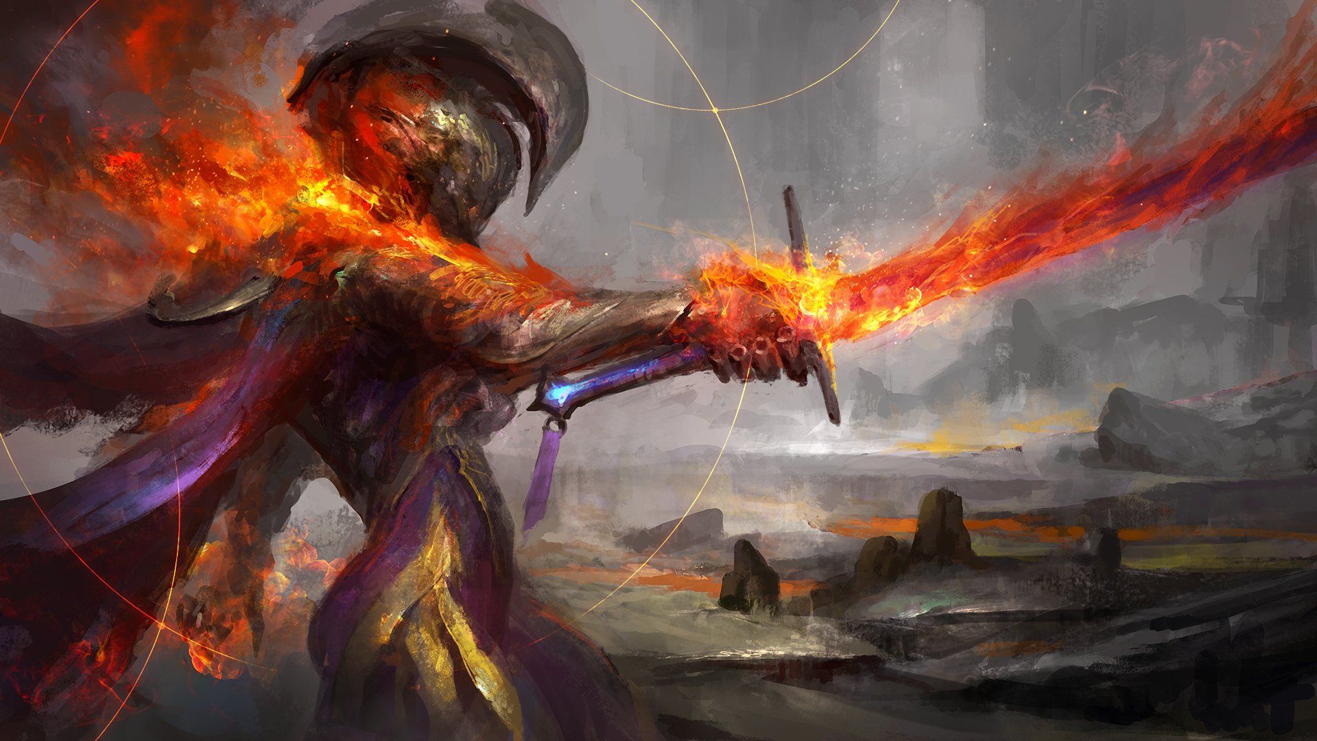 1920x1080 Flaming Warframe Warrior HD Wallpaper