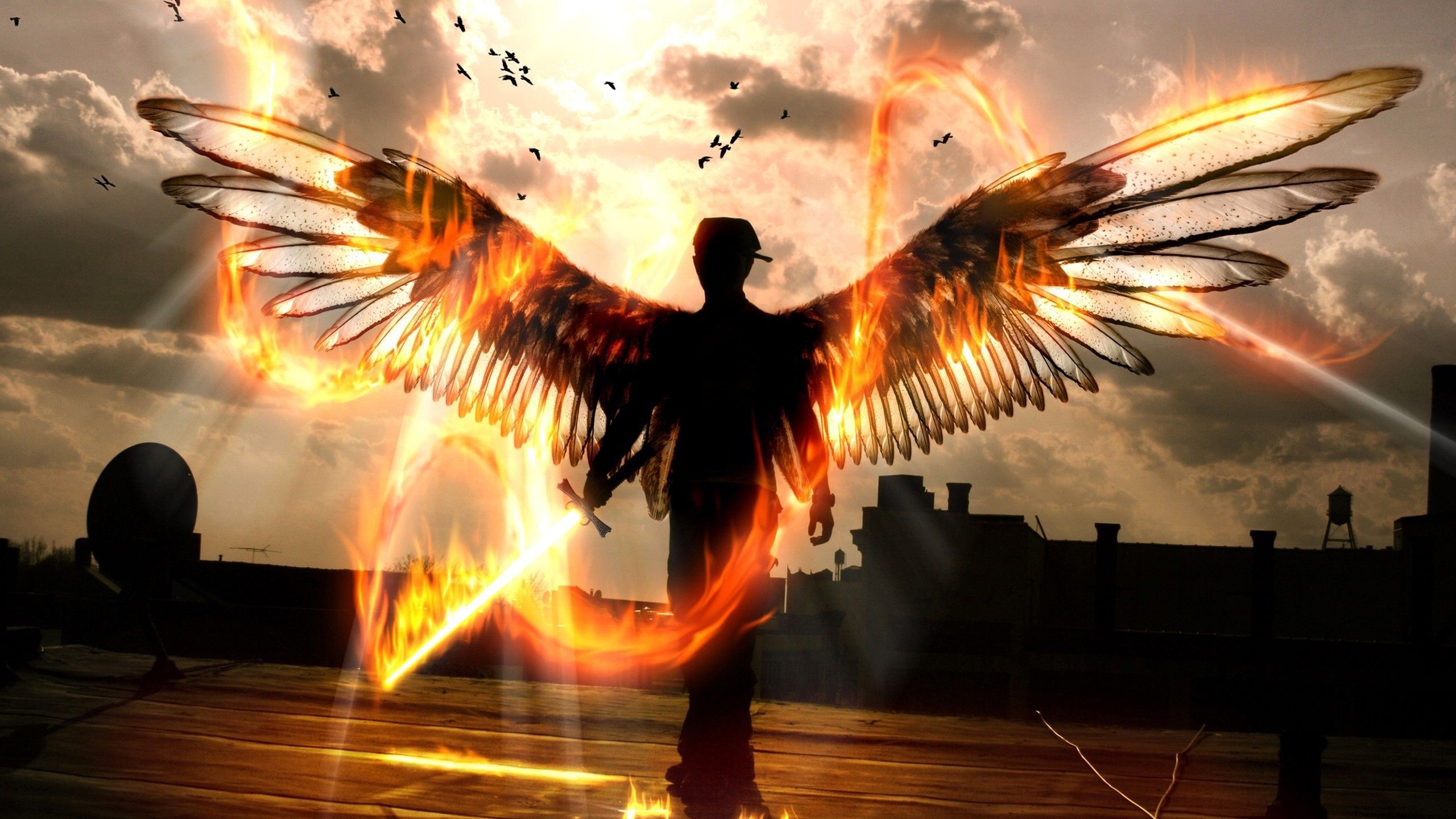 2560x1440 Angel with a flaming sword of vengeance Desktop wallpaper 1024x768