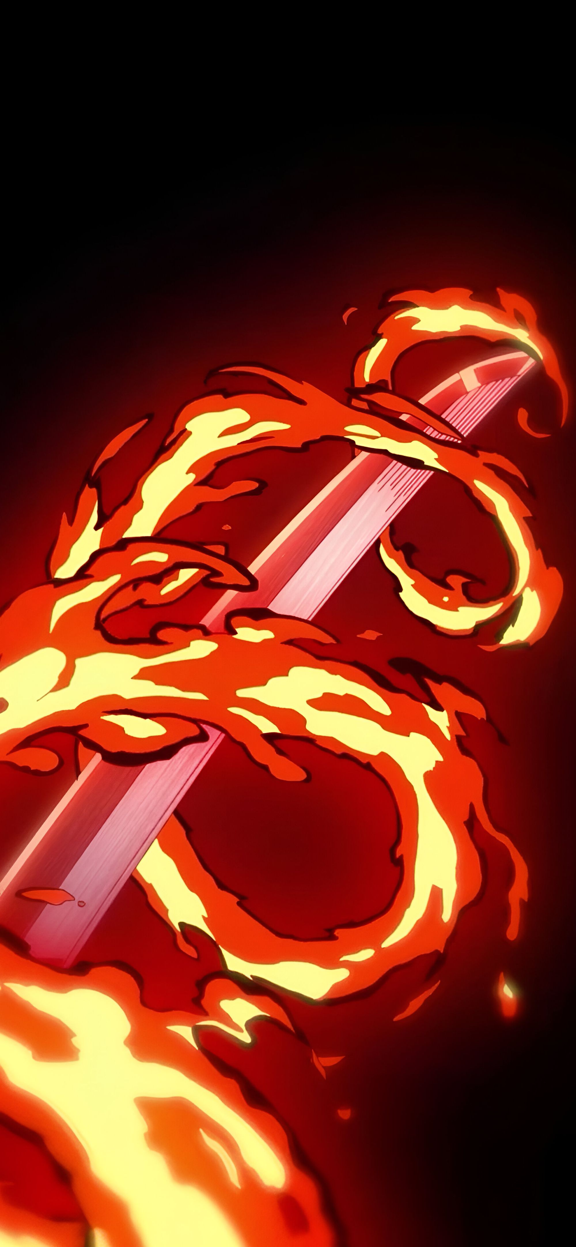2000x4329 Demon Slayer Flaming Sword Wallpaper Anime Wallpaper