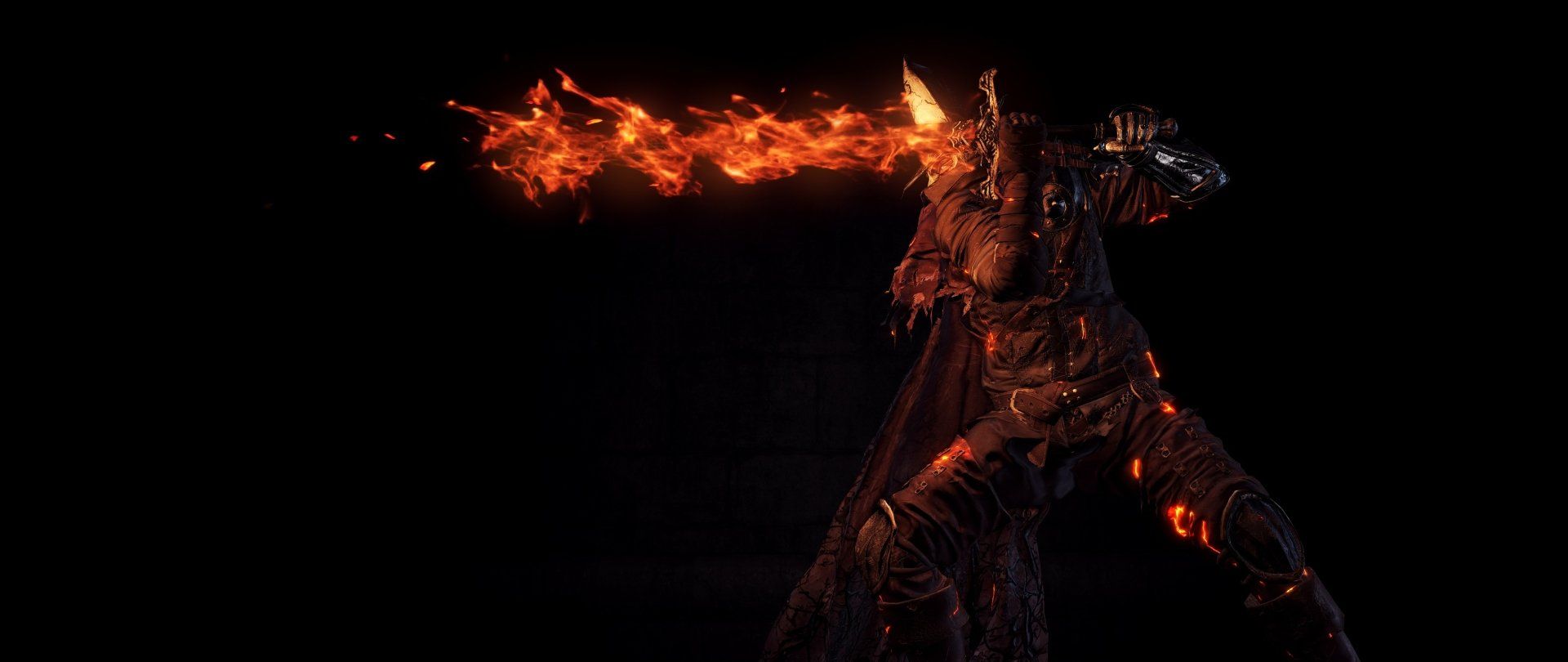 1920x810 Flaming Sword Warrior. Dark Souls III HD Wallpaperx1700