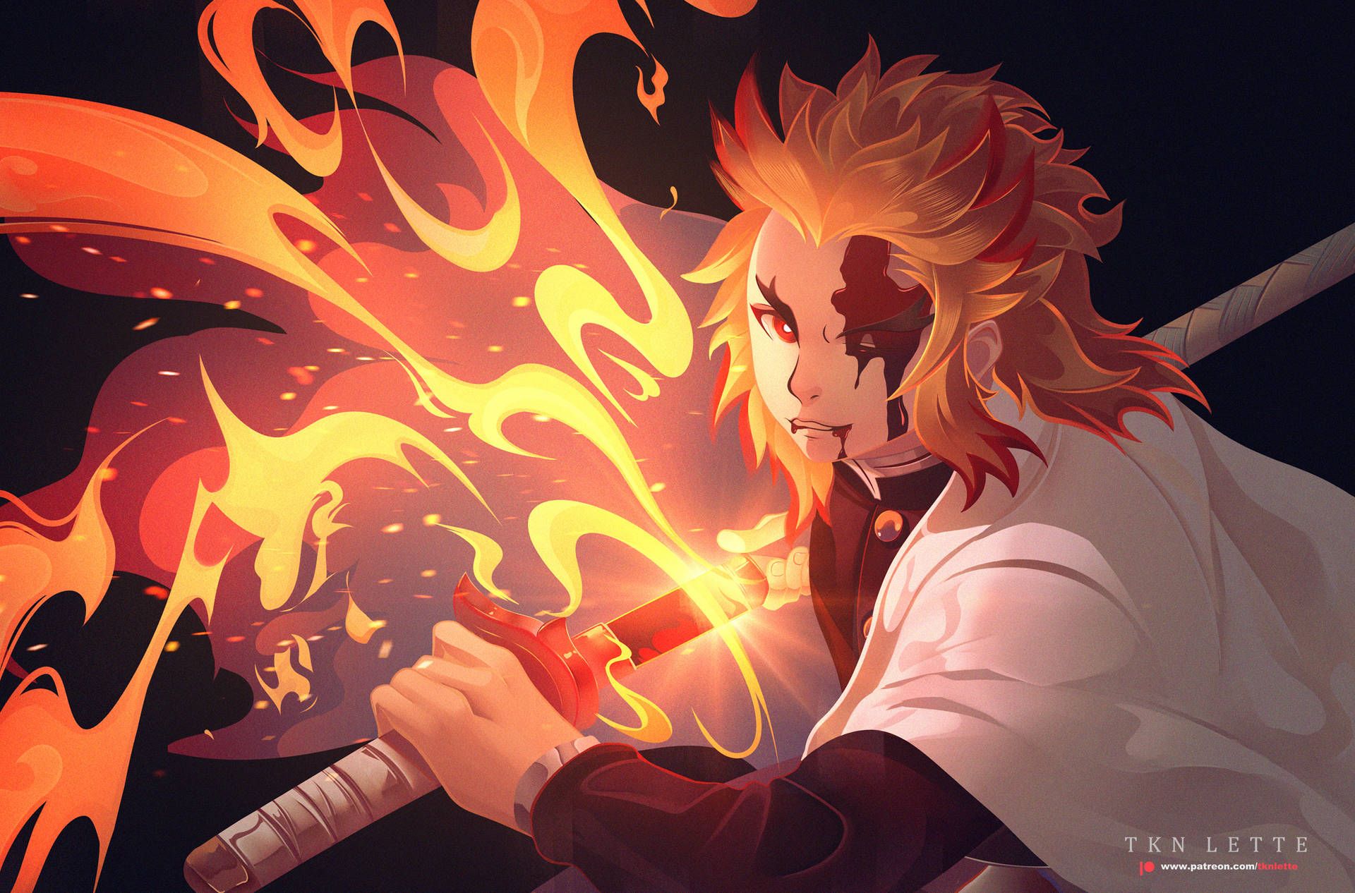 1920x1266 Download Kyojuro Rengoku With Flaming Sword Wallpaper