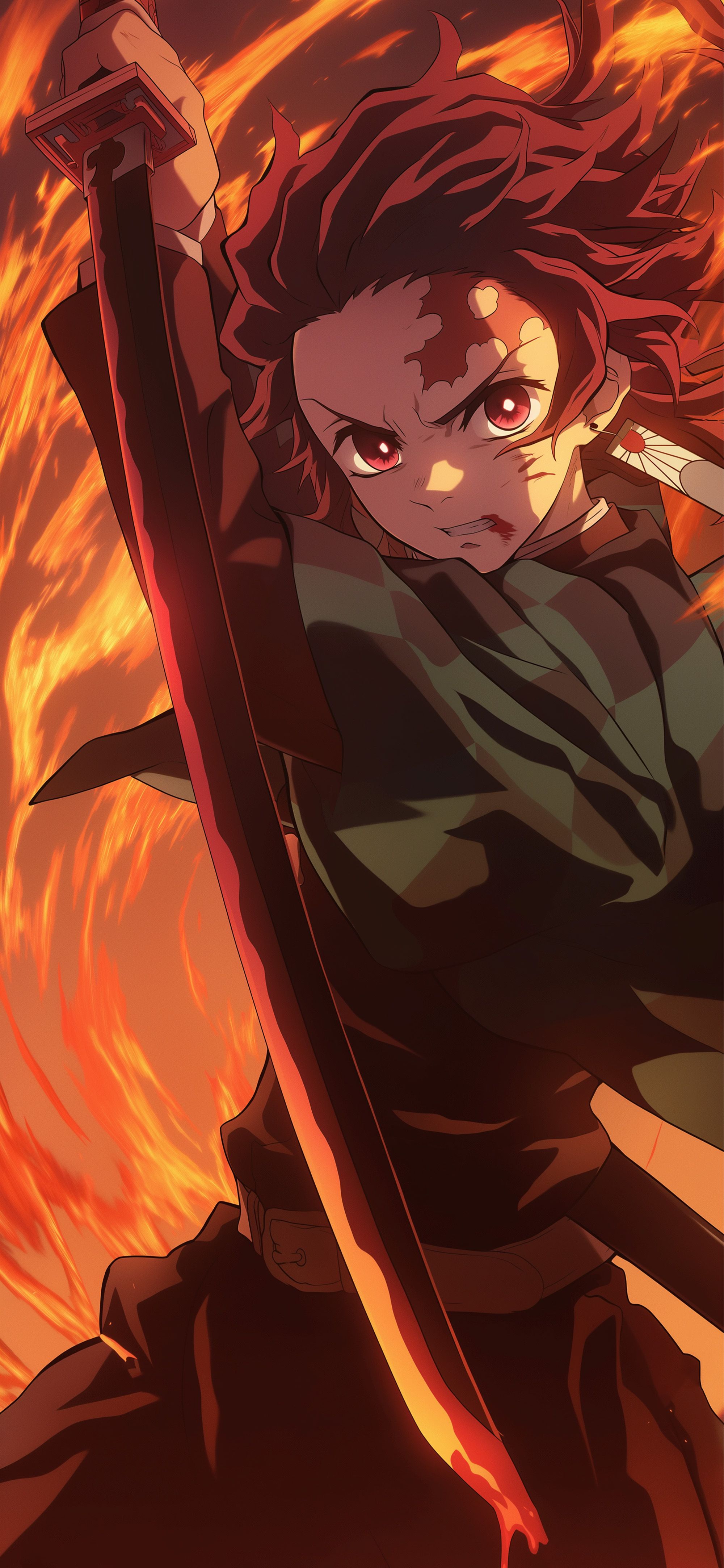 2000x4329 Tanjiro Sword Flame Breathing Demon Slayer Wallpaper