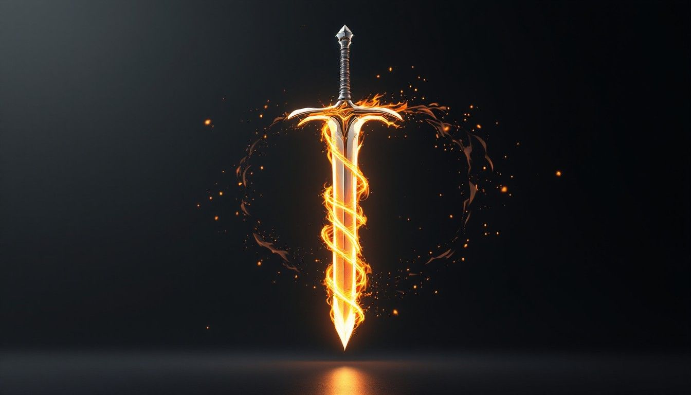 1344x768 Download Flaming Sword Rising Image, Flames, Fantasy