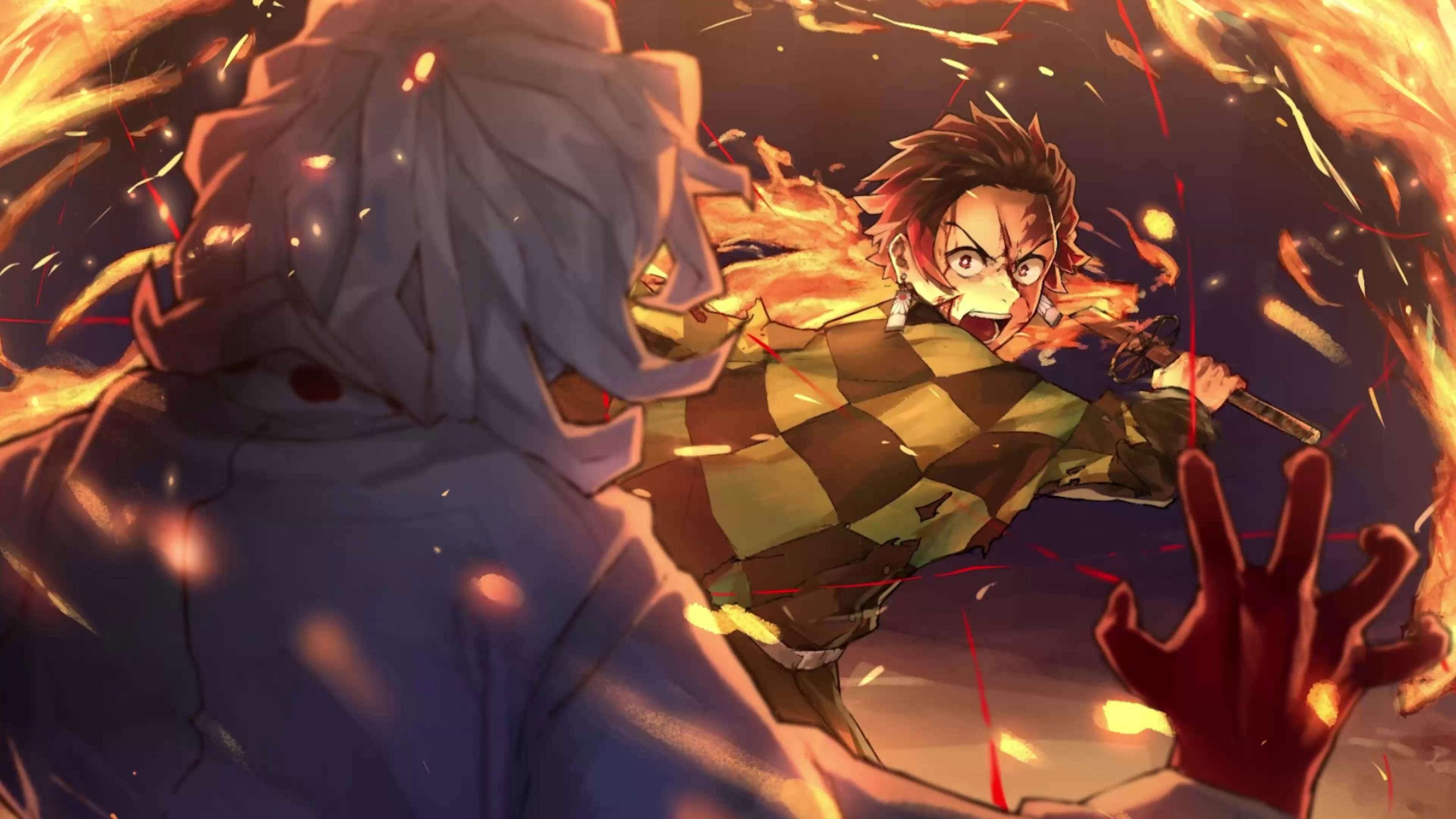 3840x2160 Brave Tanjiro With Flaming Sword Live Wallpaper