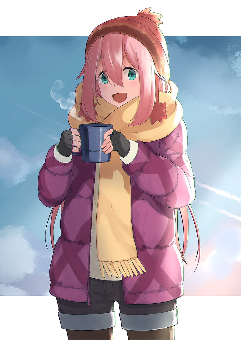 800x1130 Yuru Camp, anime girls, small boobs, thighs, pantyhose, winter, long hair, pink hair, HD phone wallpaper