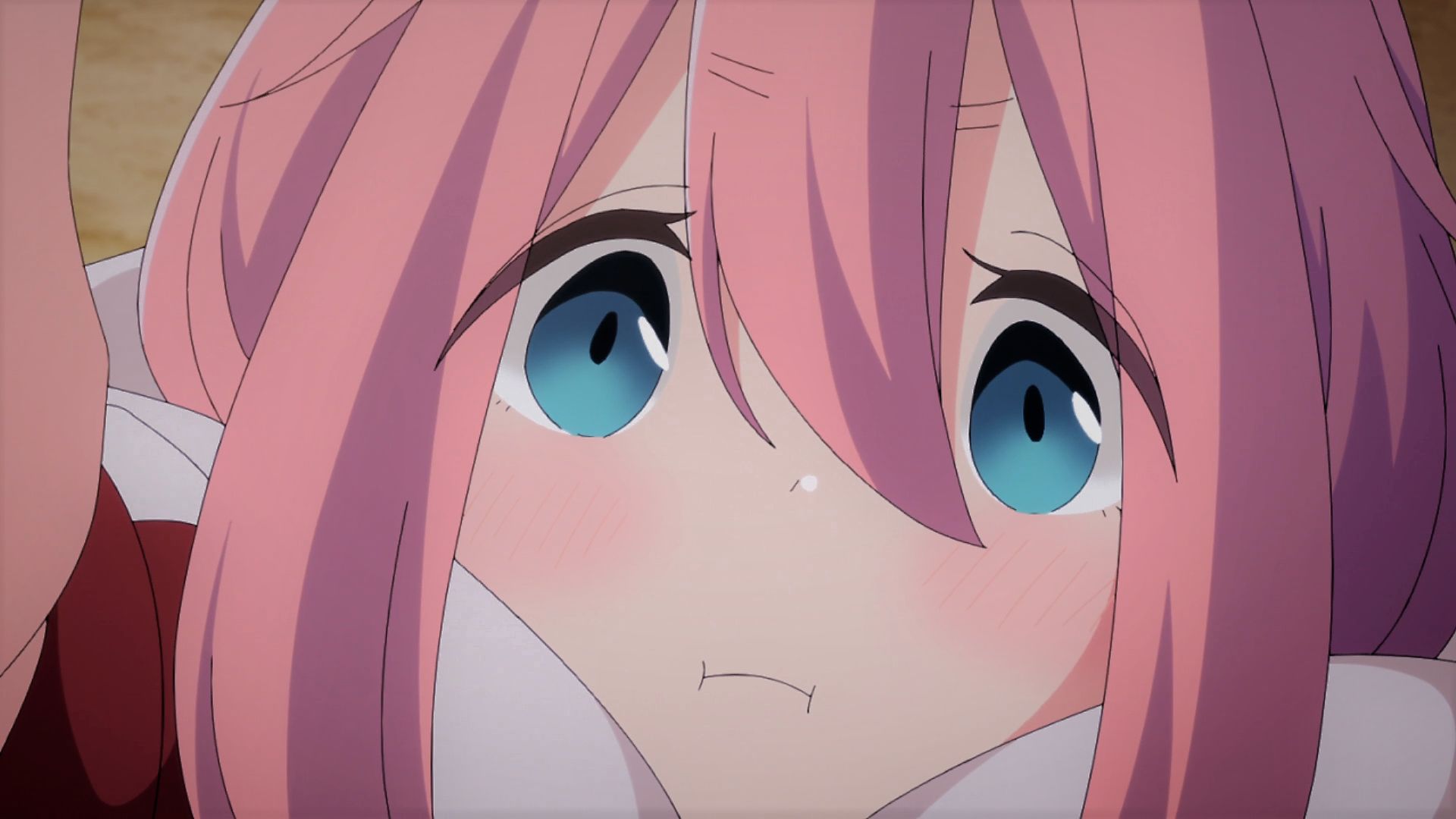 1920x1080 Desktop wallpaper: Anime, Laid Back Camp, Blue Eyes, Blush, Face, Nadeshiko Kagamihara, Pink Hair 4K free download for PC. 900936