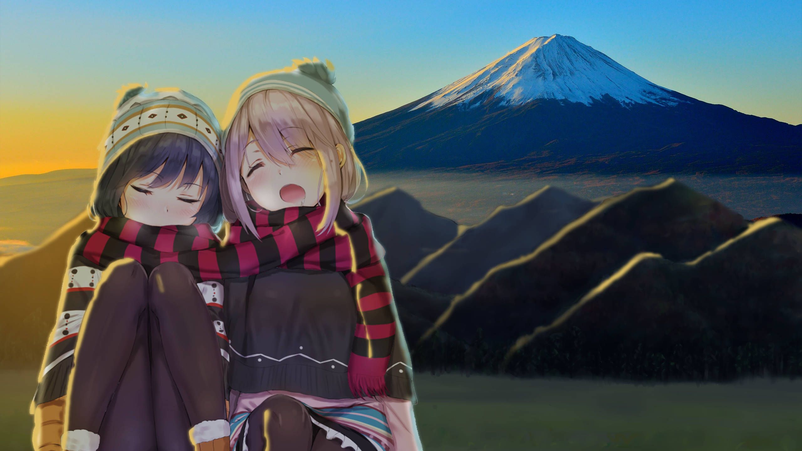 2560x1440 Download Laid Back Camp Nadeshiko And Rin Wallpaper