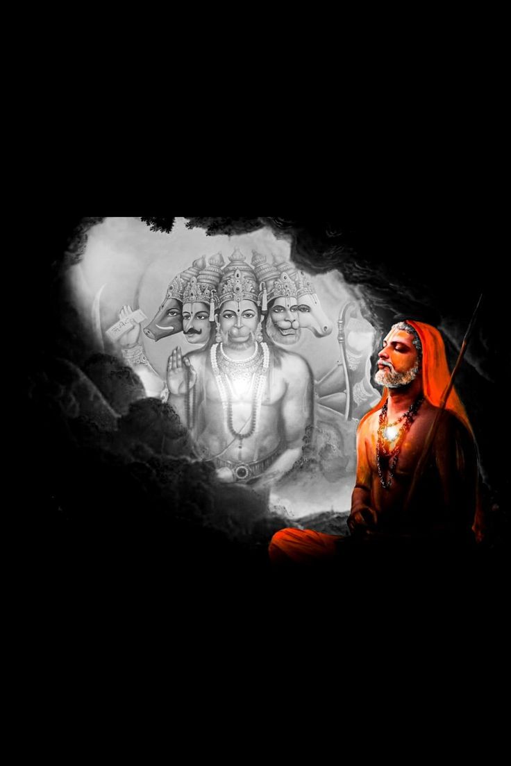 736x1104 Guru Raghavendra Swamy with Pancha Mukhi Hanuman