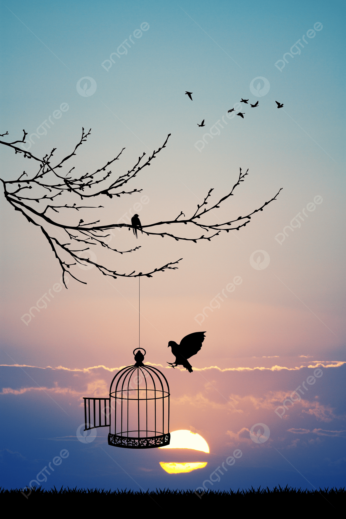 1200x1800 Bird Cage On Tree Tree Cute Freedom Photo Background Wallpaper Image For Free Download