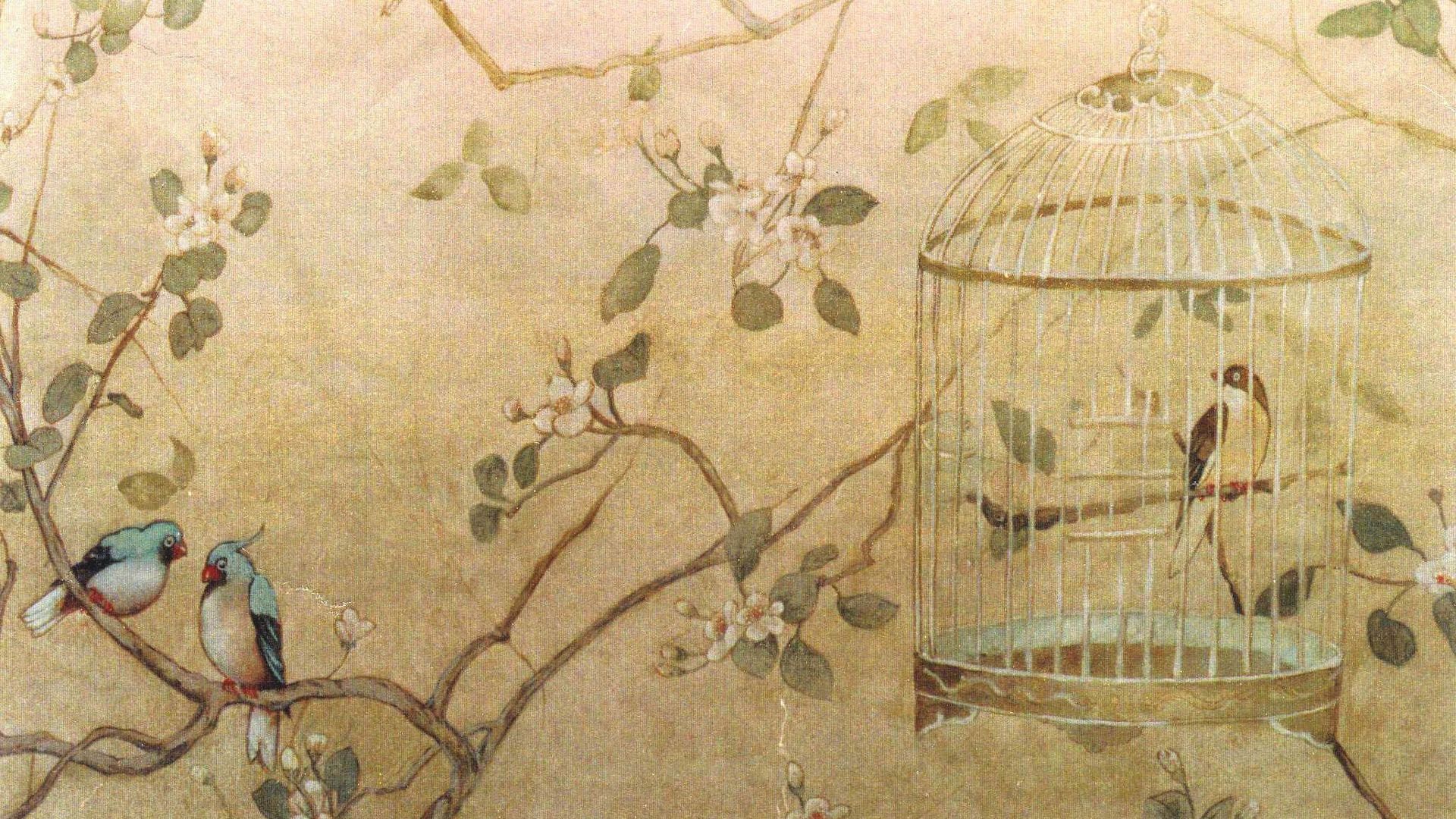 1920x1080 Bird Cage Art Chinoiserie Wall Background HD Chinoiserie Wallpaper