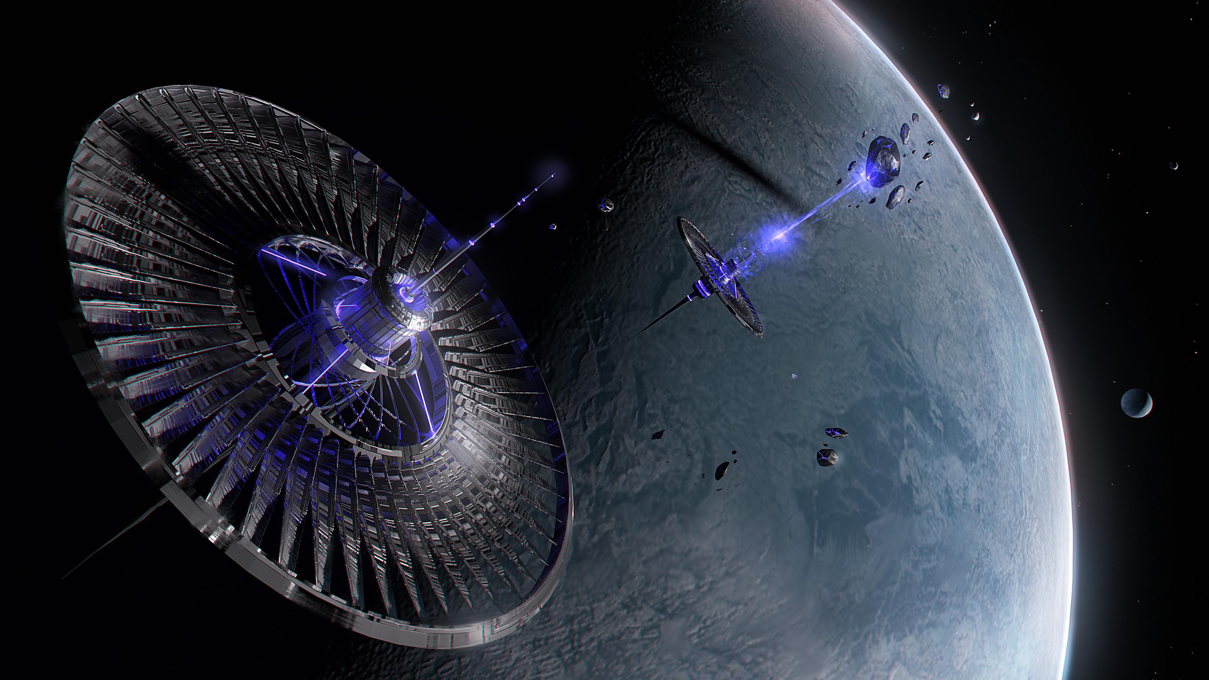3840x2160 Asteroid Mining Operation Sci Fi Concept Art I Made In Blender + Paintover