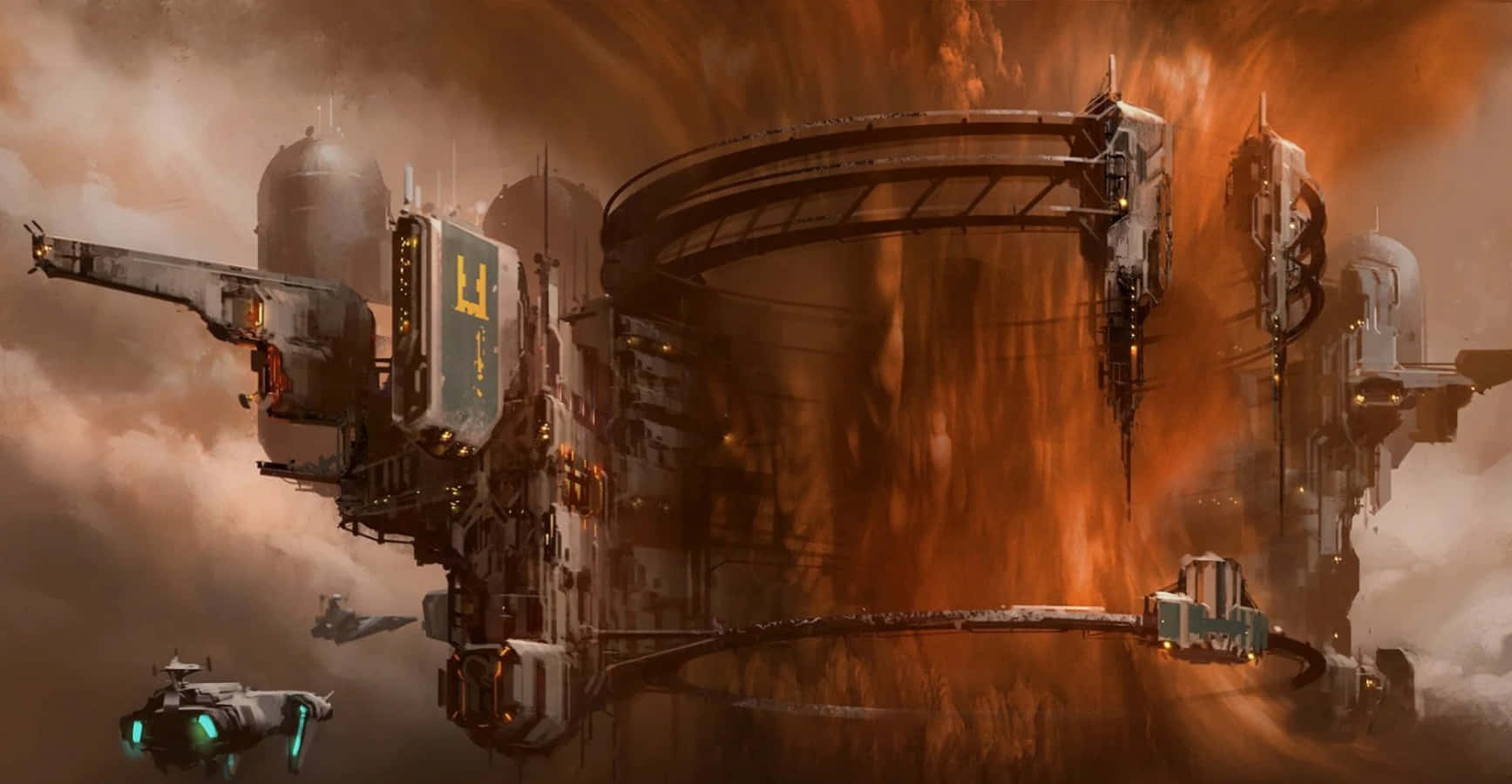 1735x900 Download Futuristic Space Mining Station in Action Wallpaper