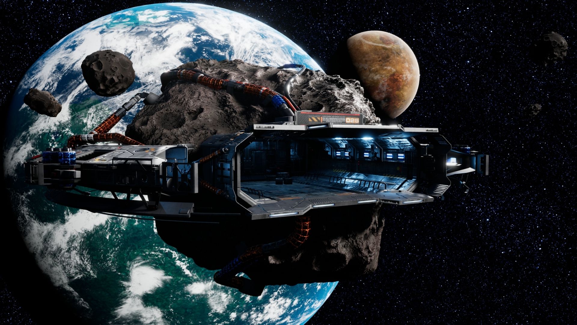 1920x1080 Space Station Mining Facility Download