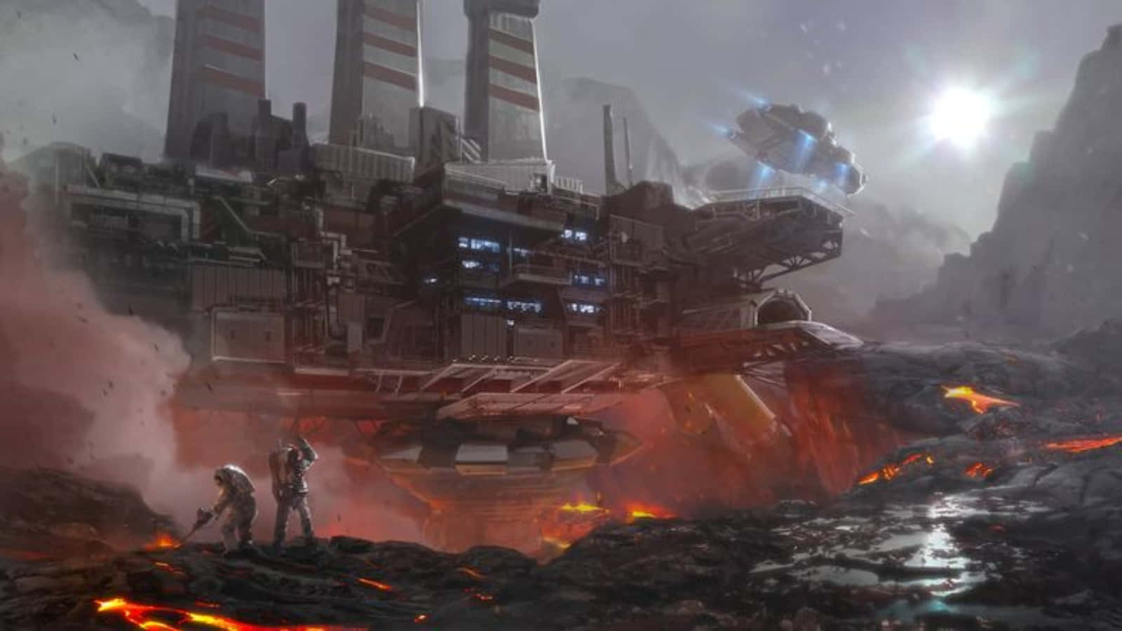 1600x900 Download Caption: Futuristic Space Mining Operations Wallpaper