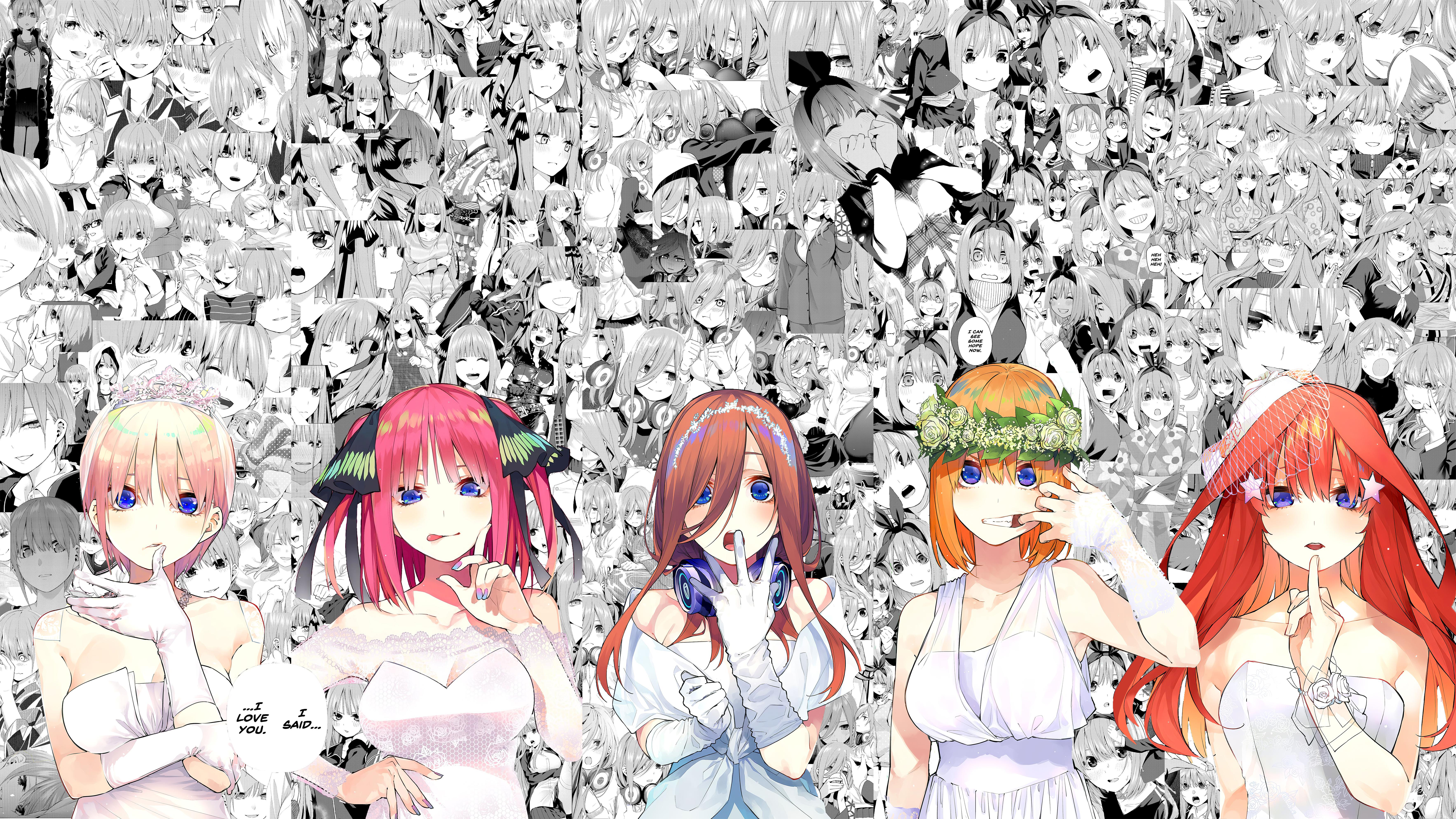 7066x3974 Nakano sisters manga collage desktop wallpaper ( this is the low resolution wallpaper, someone tell me where I can upload the higher resolution wallpaper)