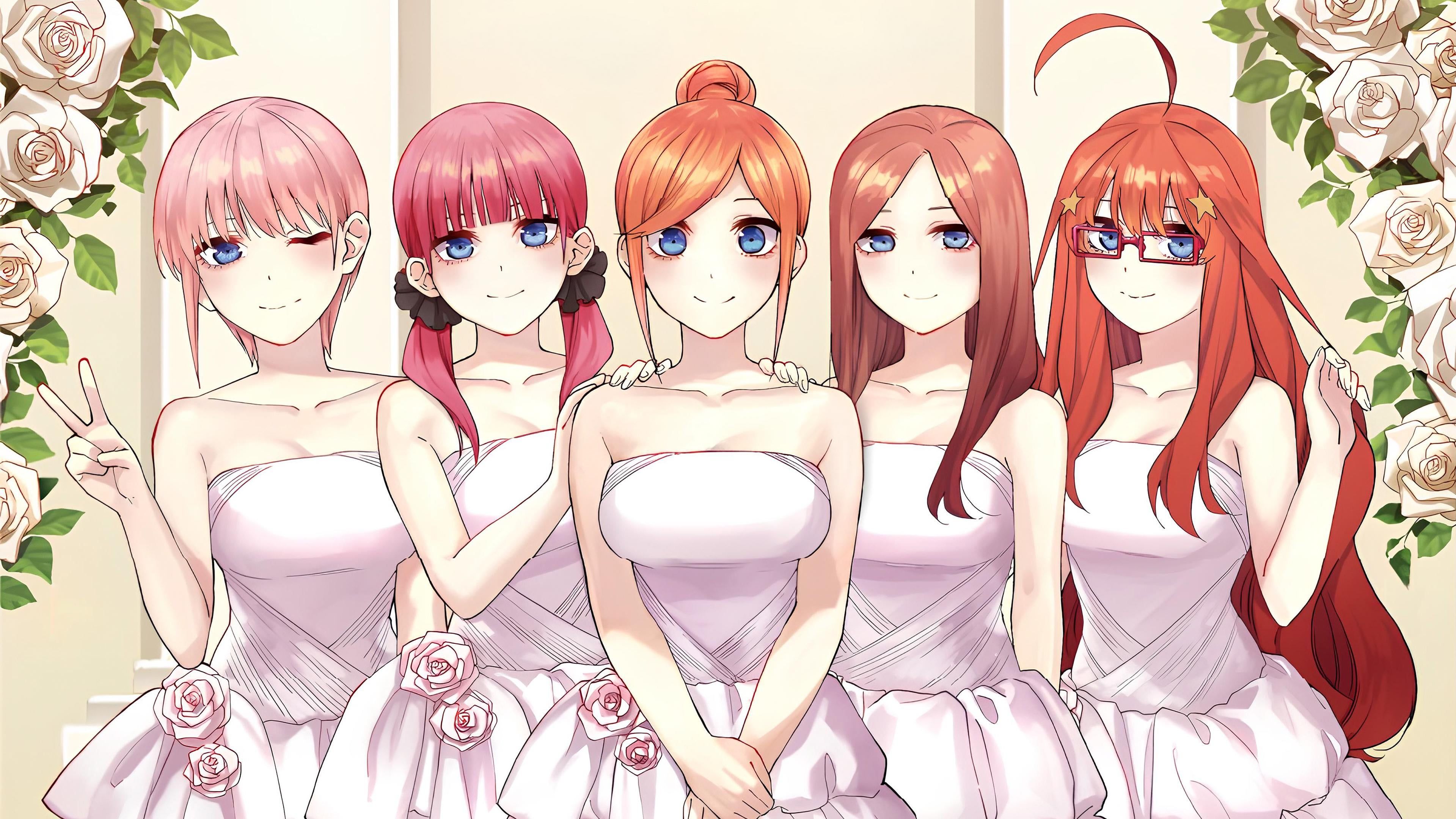 3839x2160 Happy Birthday, Nakano Sisters! To celebrate, I made this brides wallpaper for PC and Mac. Long live the Quintuplets. Long live Quintidiosas