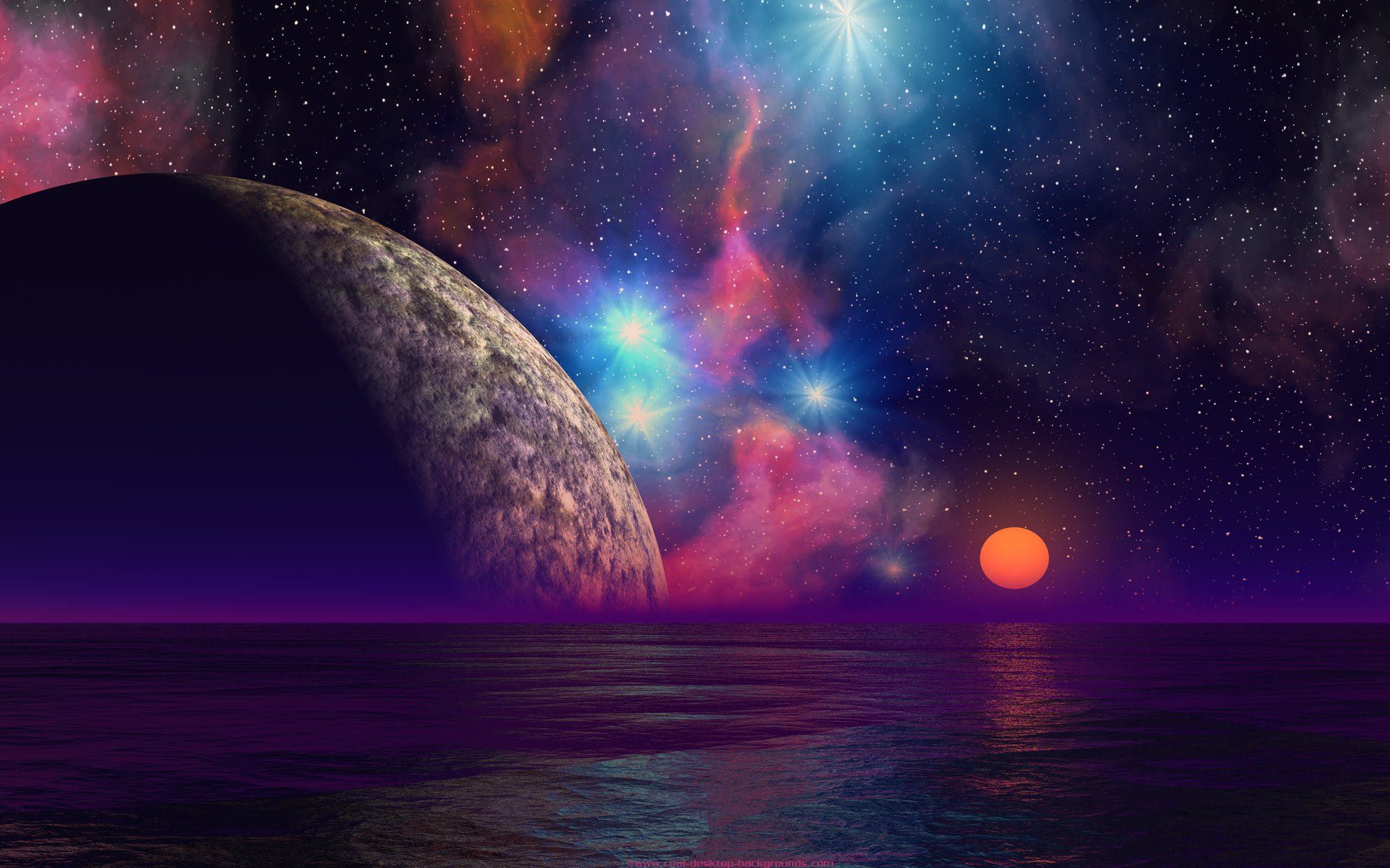 1920x1200 Download Star Moon Space Ocean Planet Sci Fi Planet Rise HD Wallpaperx1200