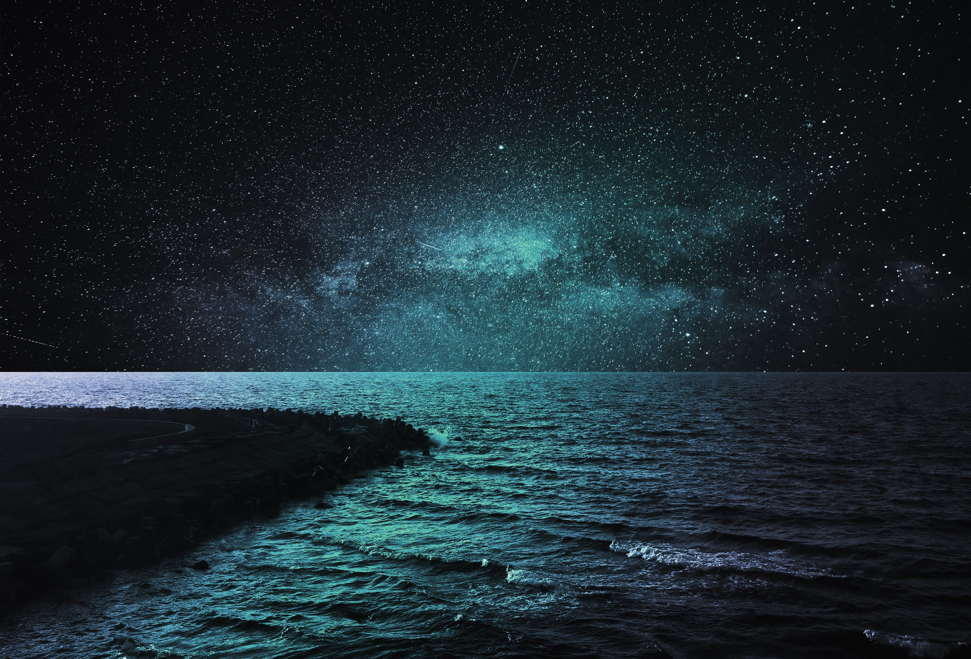 4079x2769 Stars And Ocean Wallpaper