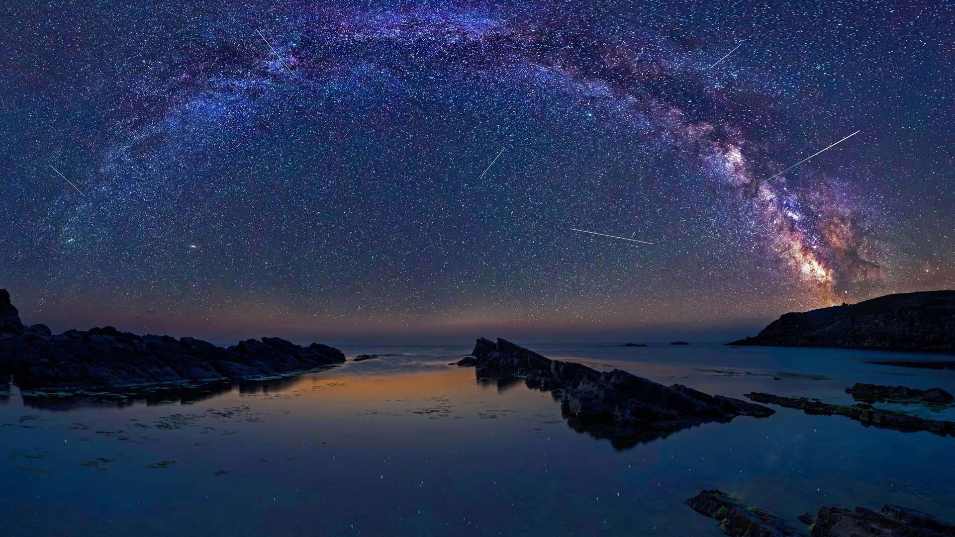1920x1080 HD Night Ocean Horizon Beneath a Starry Skyx1080