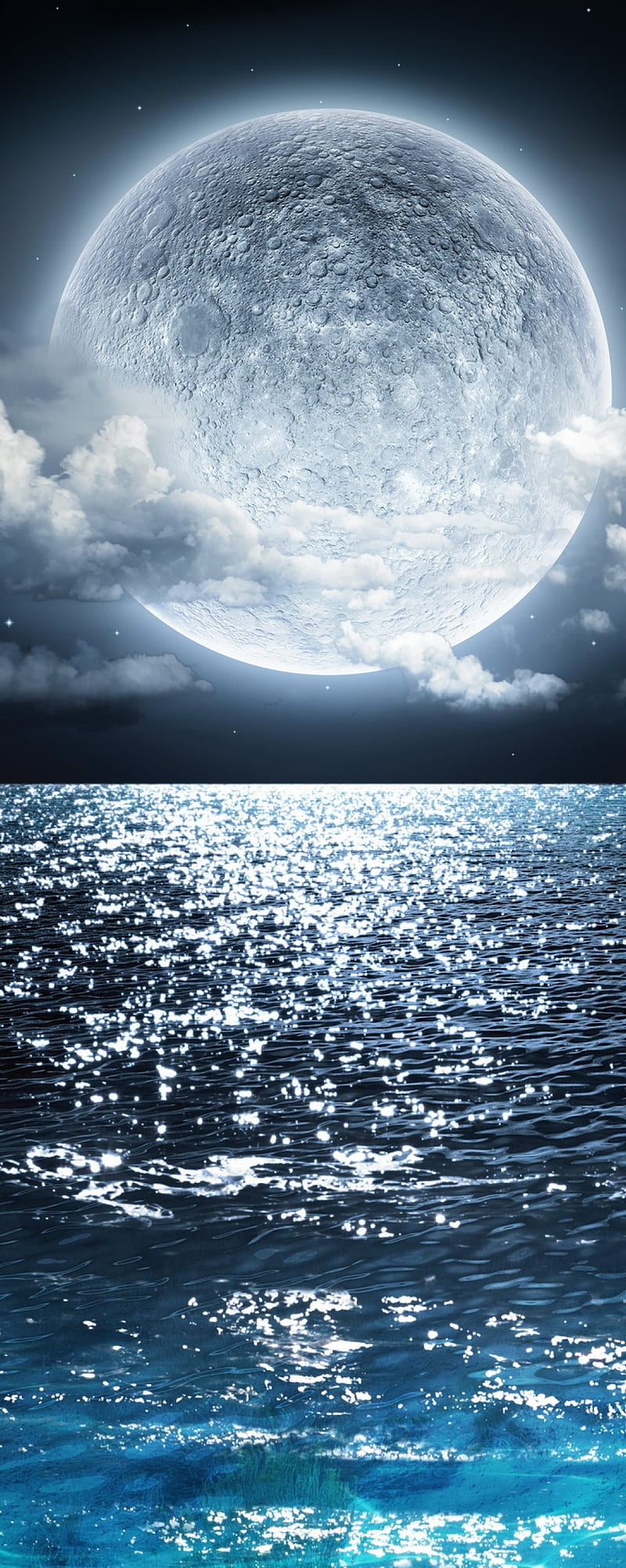 800x2005 MOON, galaxy, moonlight, night, ocean, HD phone wallpaper