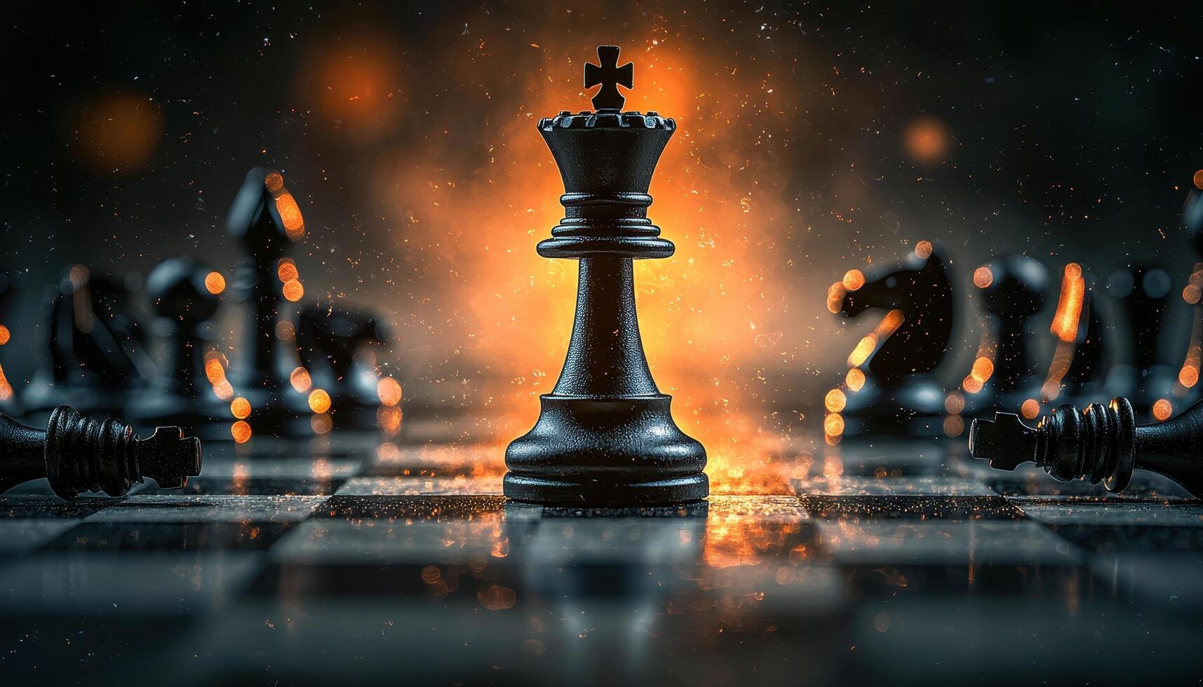 1715x980 Dramatic Chess Match Scene Intense Closeup Dark Background Copyspace Cinematic Atmosphere