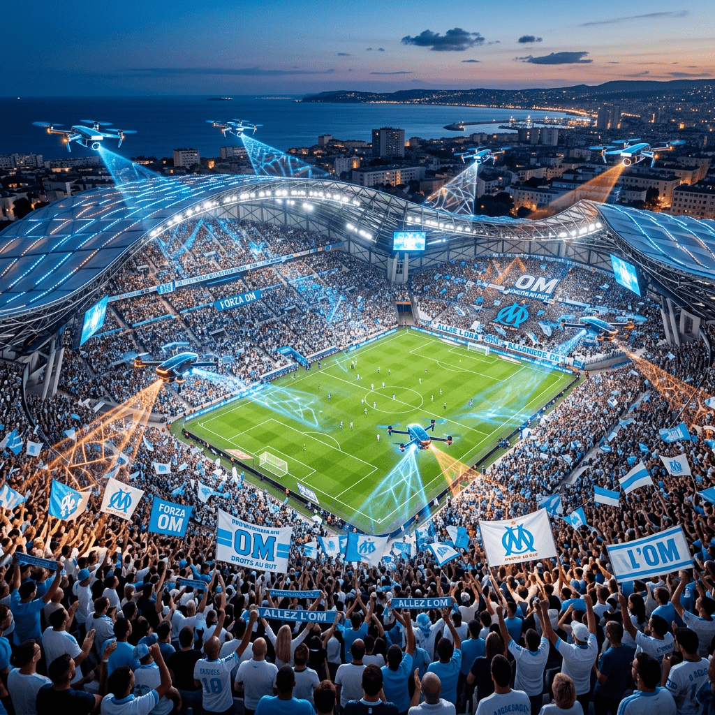 1024x1024 Olympique Marseille Fans Stadium Security. AI Art Generator. Easy Peasy.AI