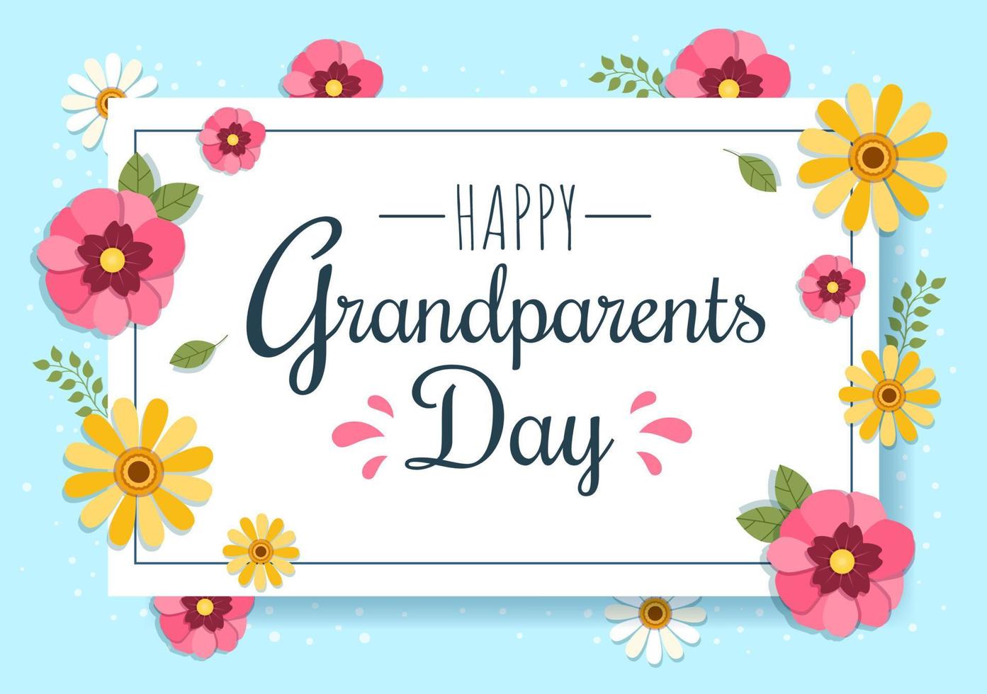1393x980 Happy Grandparents Day Cute Cartoon Illustration with Flower Decoration and Calligraphy in Flat Style for Poster or Greeting Card Background