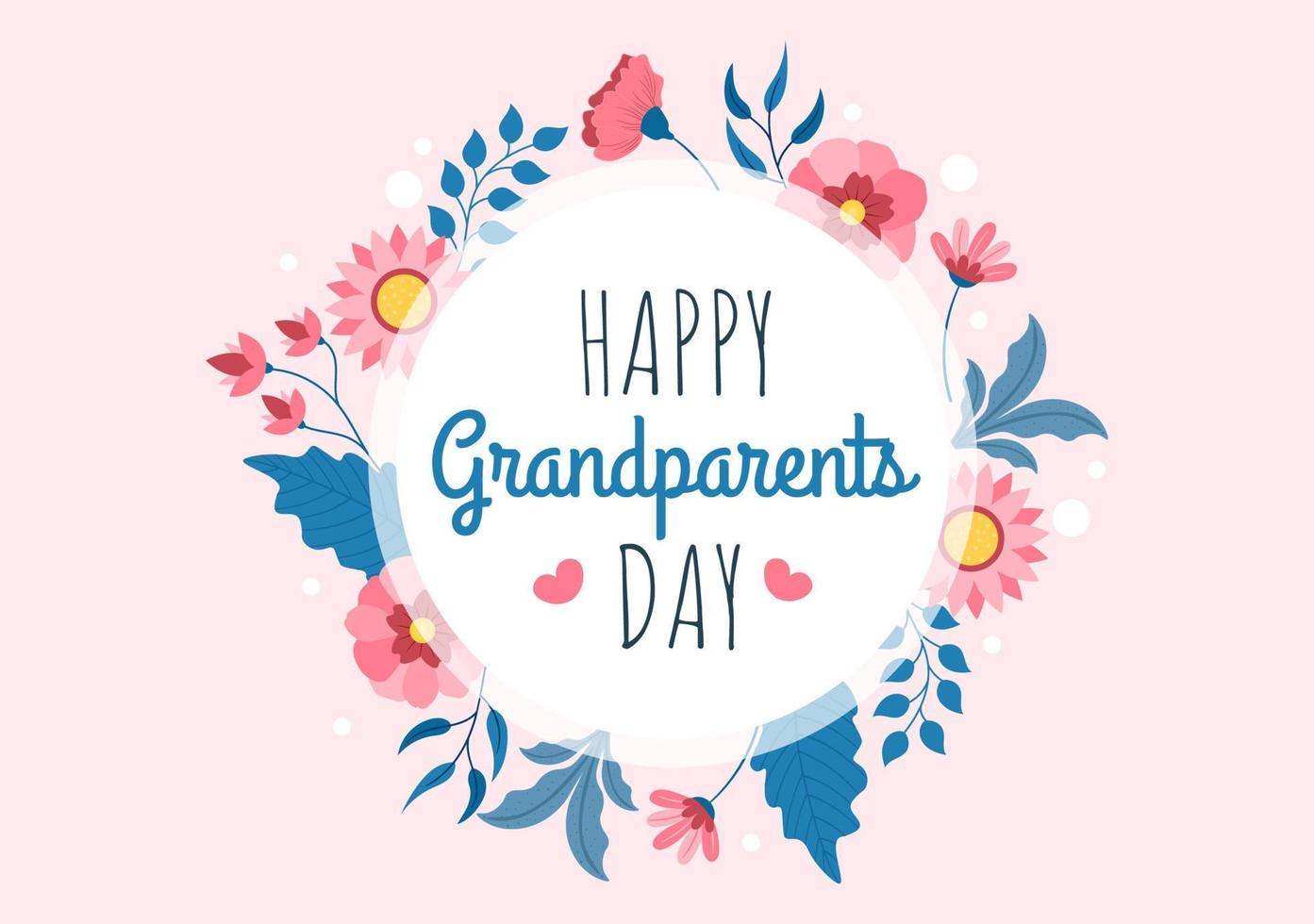 1393x980 Happy Grandparents Day Cute Cartoon Illustration with Flower Decoration and Calligraphy in Flat Style for Poster or Greeting Card Background