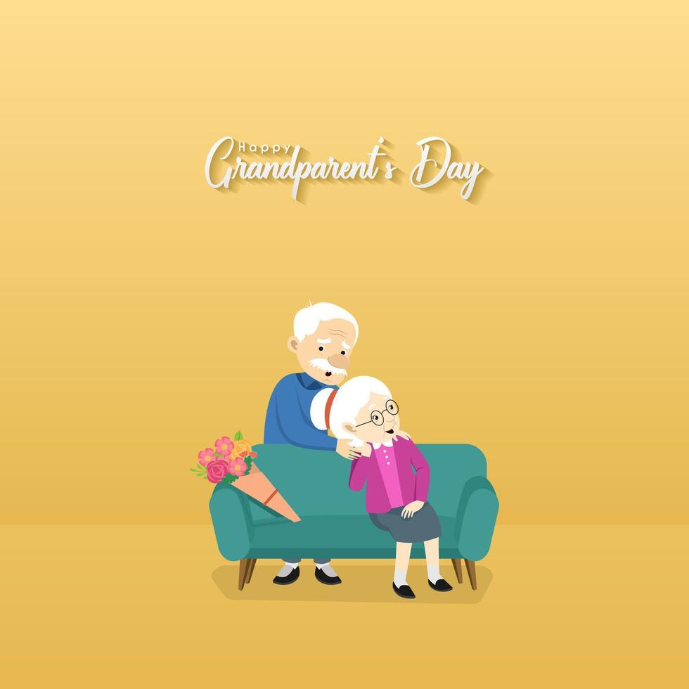 980x980 illustration of grandpa standing and grandma sitting on a chair, suitable for Grandparents Day poster