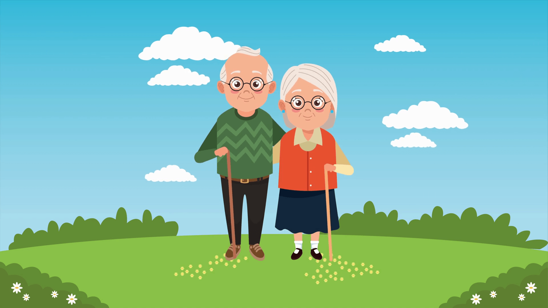 1920x1080 happy grandparents day card with old lovers couple in the camp , 4k video animation
