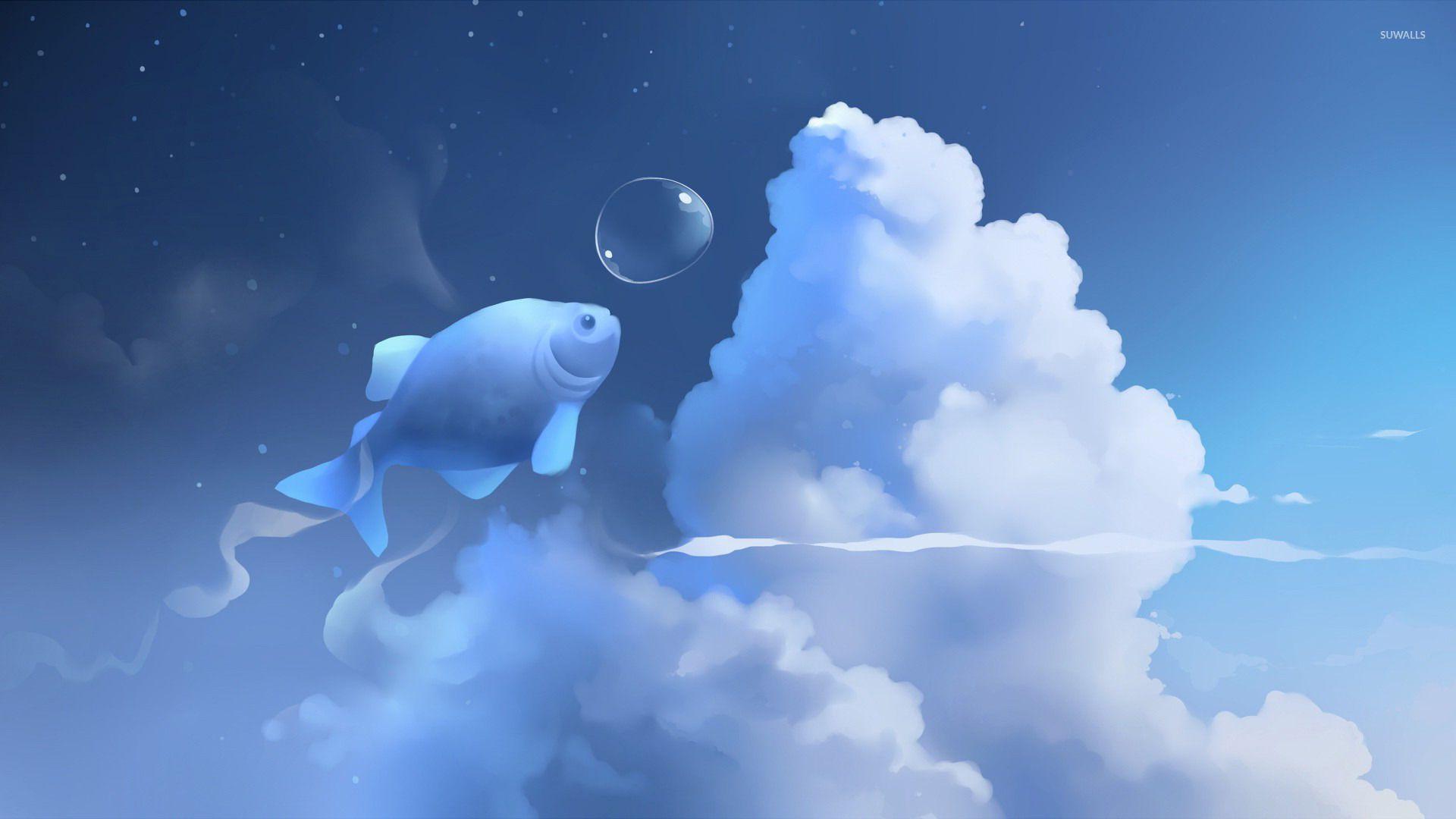 1920x1080 Fish among the clouds wallpaper .