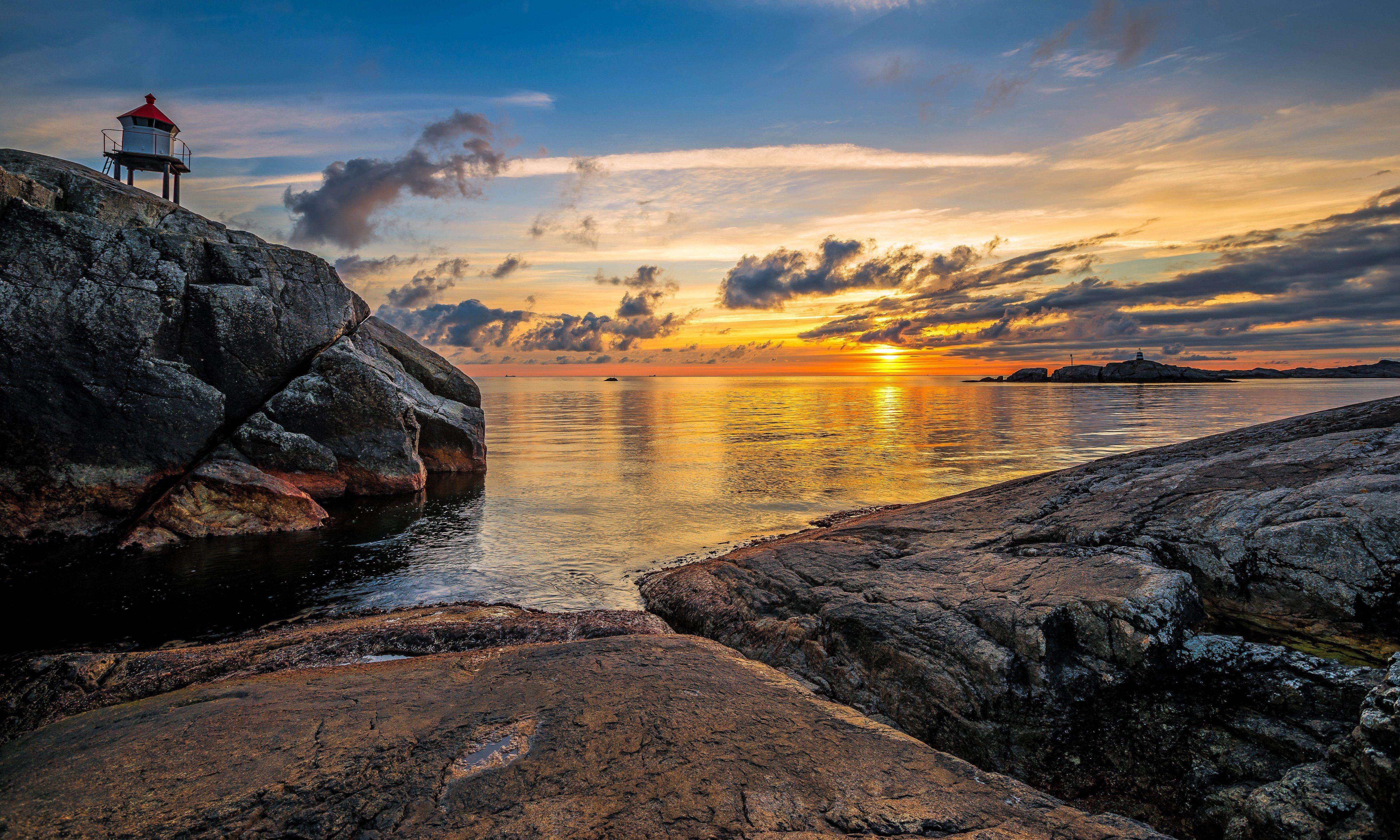 5000x3000 Norway Sunrises and sunsets Coast .