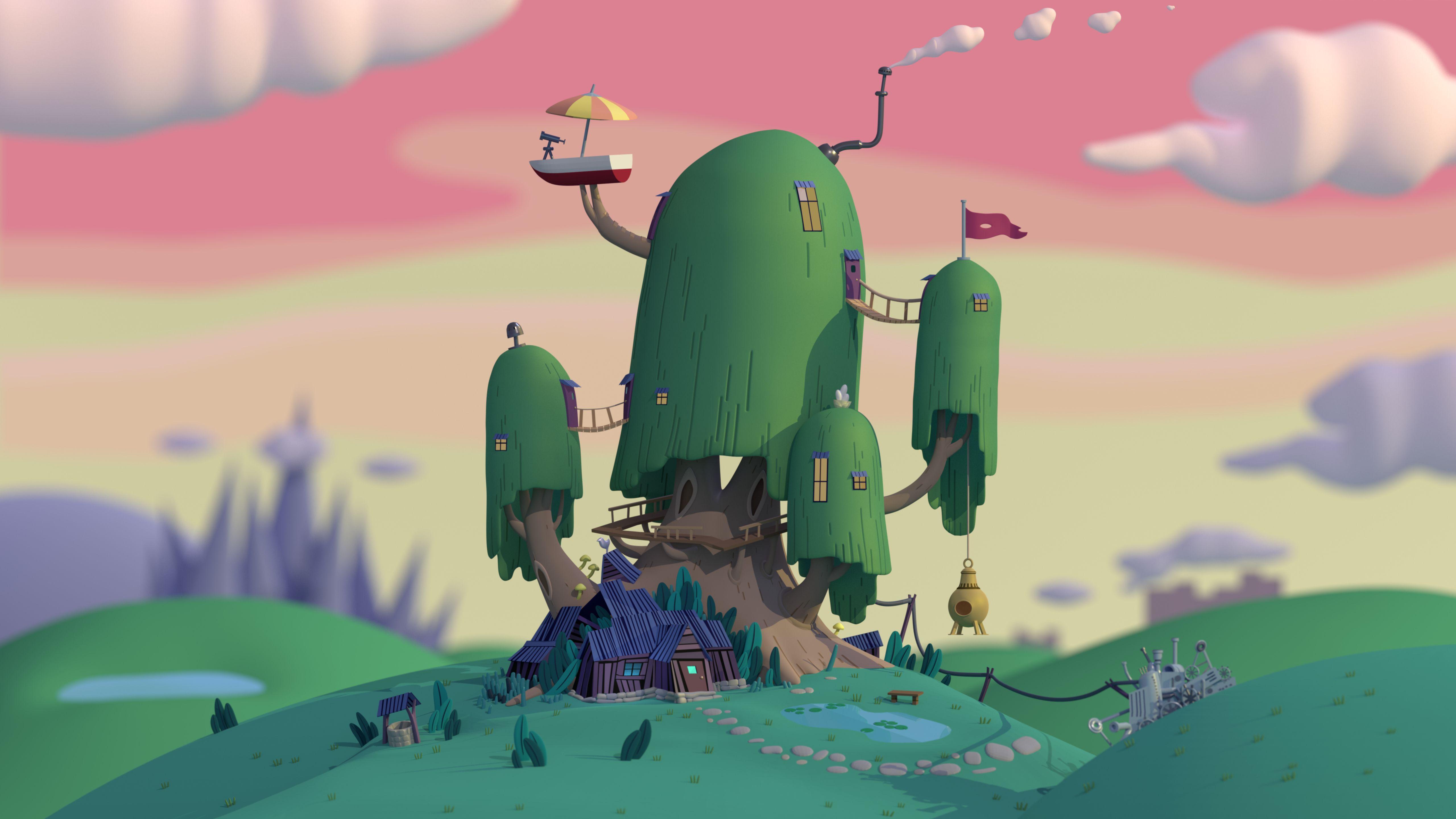 5120x2880 Finn and Jake's Tree House (5k)(5120x2880). #Followme #CooliPhone6Case on #Twitter #Facebook #Goog. Adventure time wallpaper, Tree house wallpaper, Adventure time