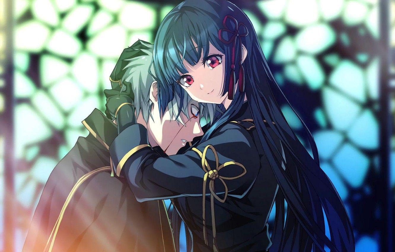 1332x850 Wallpaper girl, anime, guy, two, hug .anime.