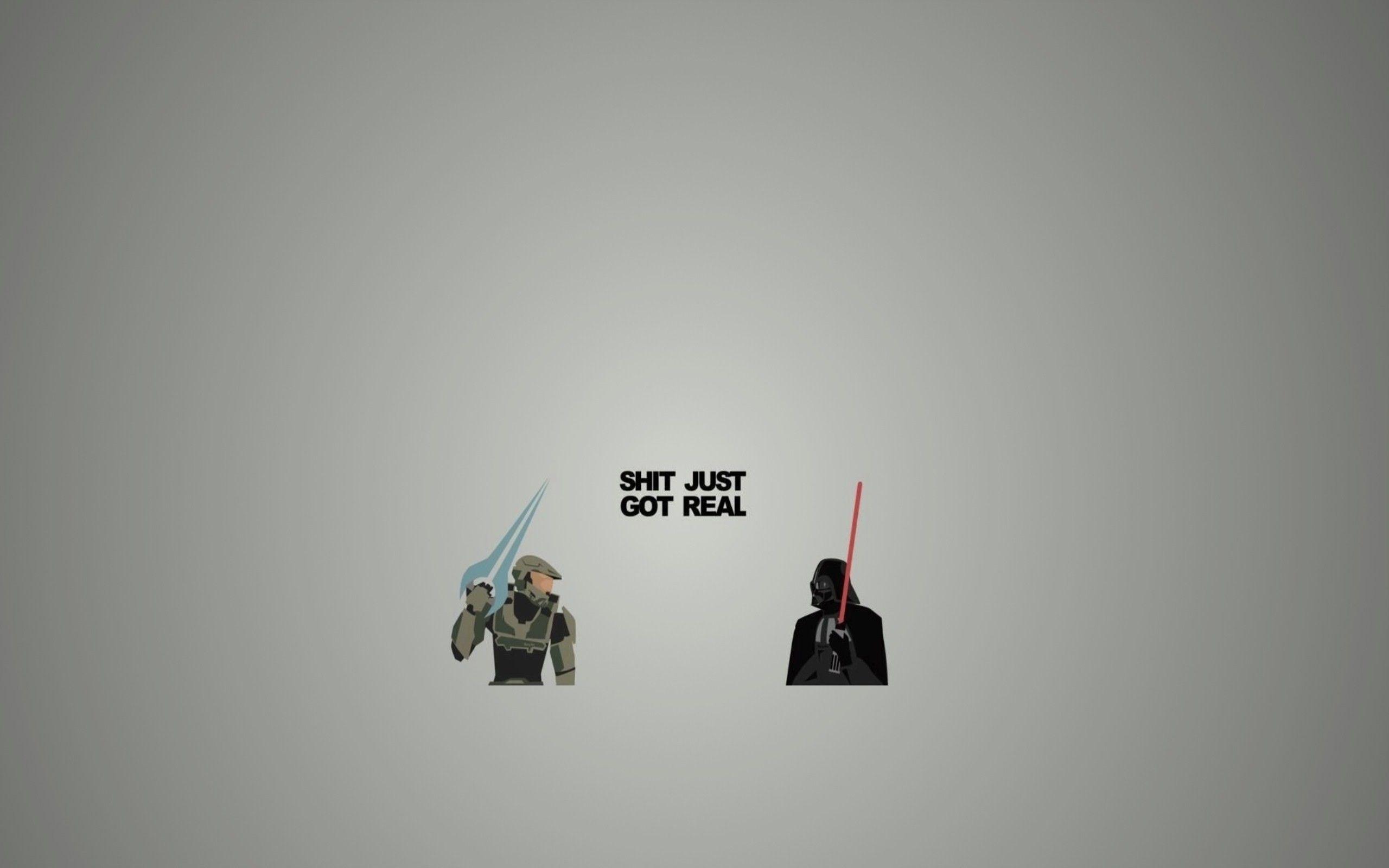 2560x1600 Darth Vader, Master Chief (Halo), Halo, Star Wars, artwork, Humor, minimalism, crossover, simple background, science fiction, Sith, Star Wars Villainsx1600 Wallpaper