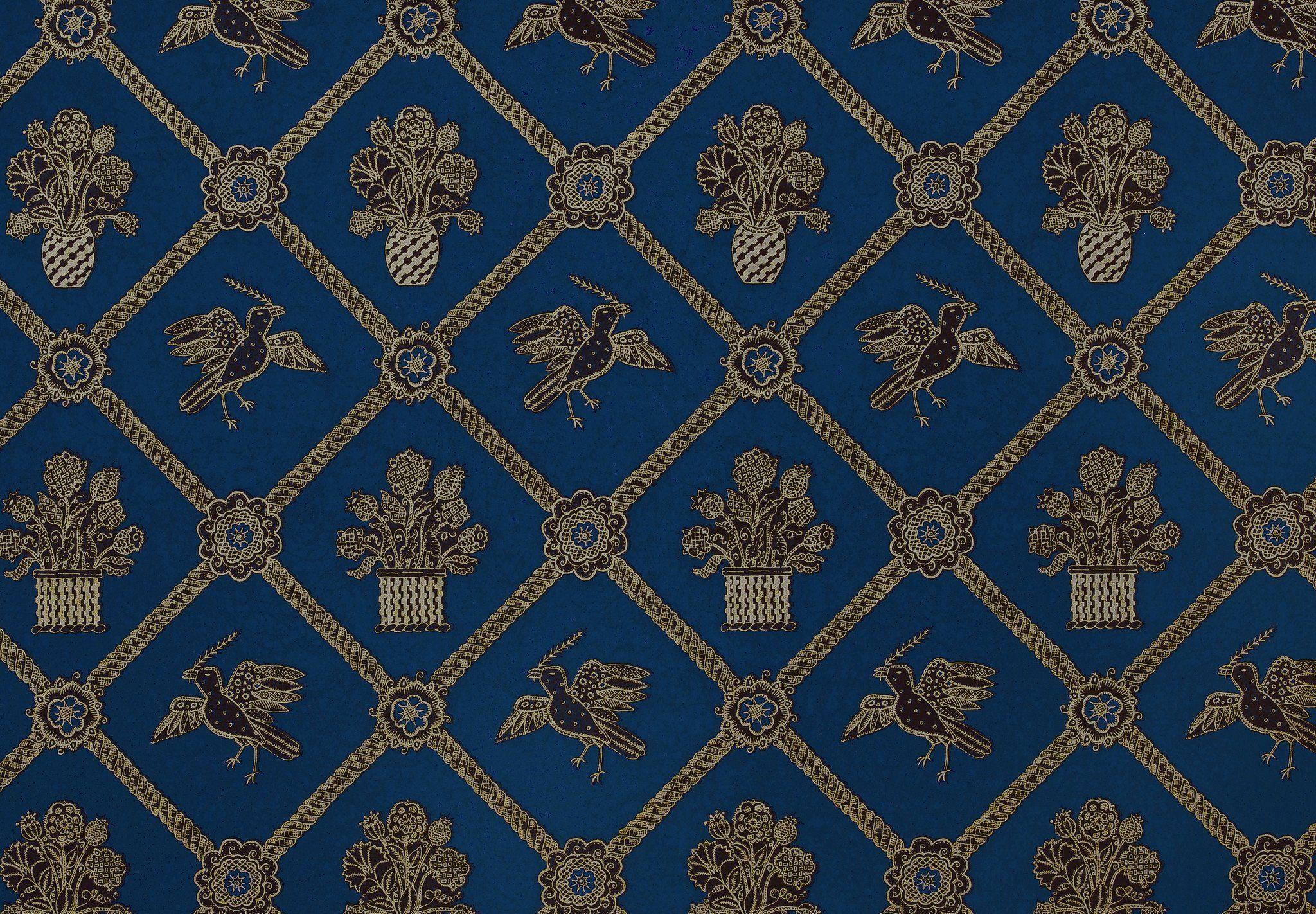 2048x1422 Rope Trellis Wallpaper Blue / Black / Gold Metallic