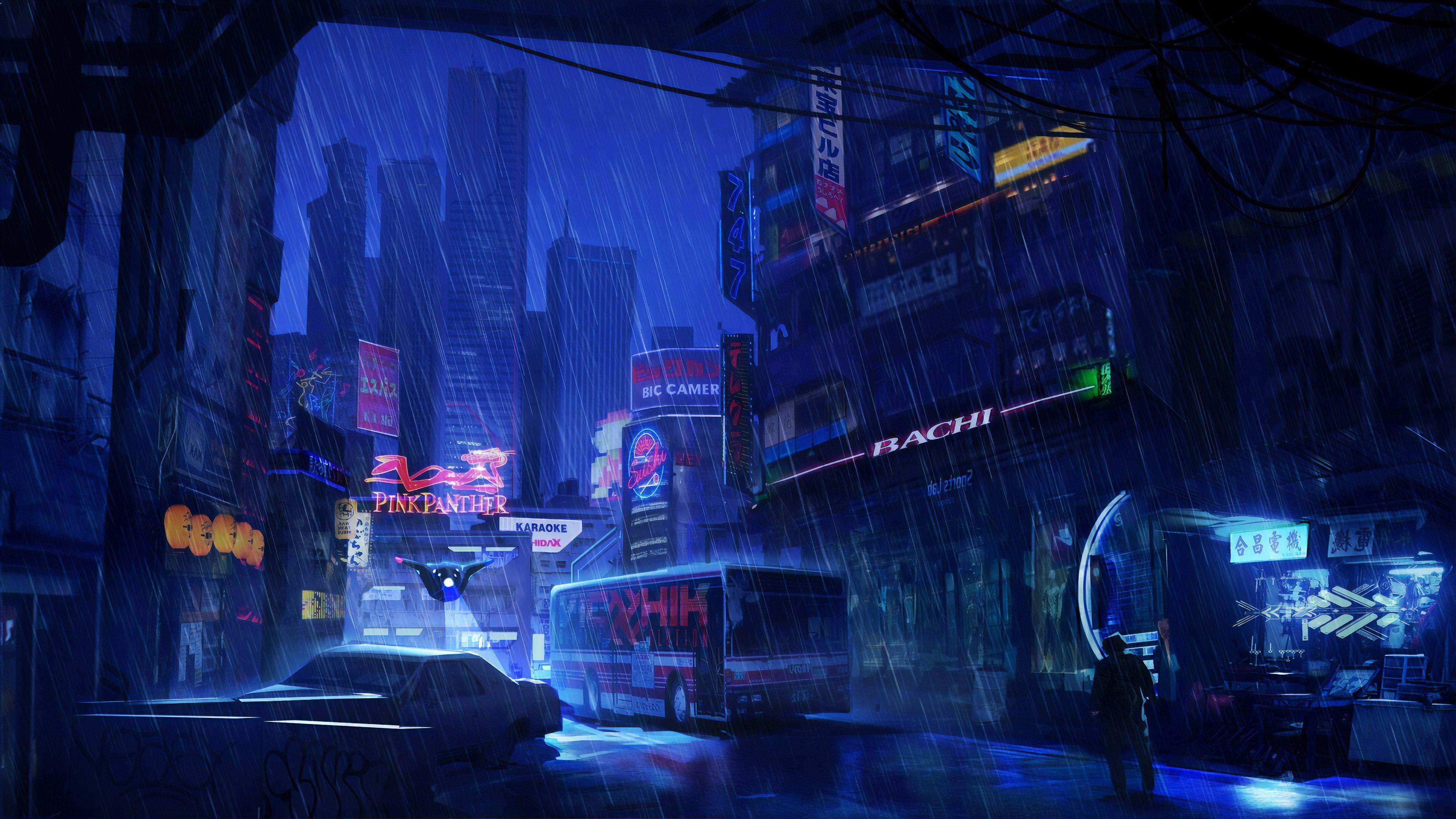 3840x2160 Anime Neon City 4K Wallpaper HD .line.
