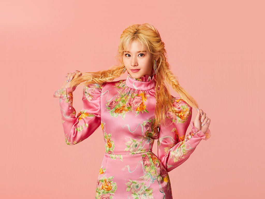 1024x768 Twice Sana Girl Orange Pink .