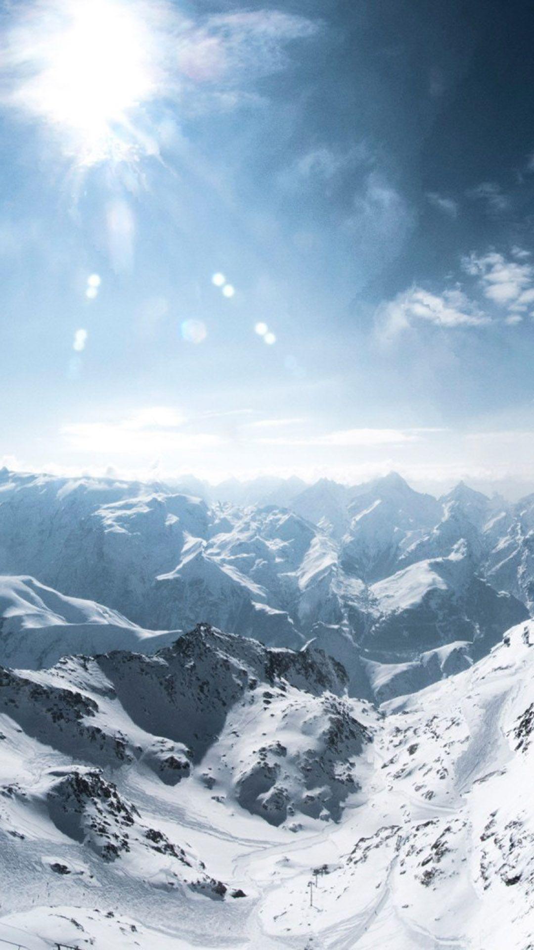 1080x1920 Sun Light Snow Mountains In France 4K .