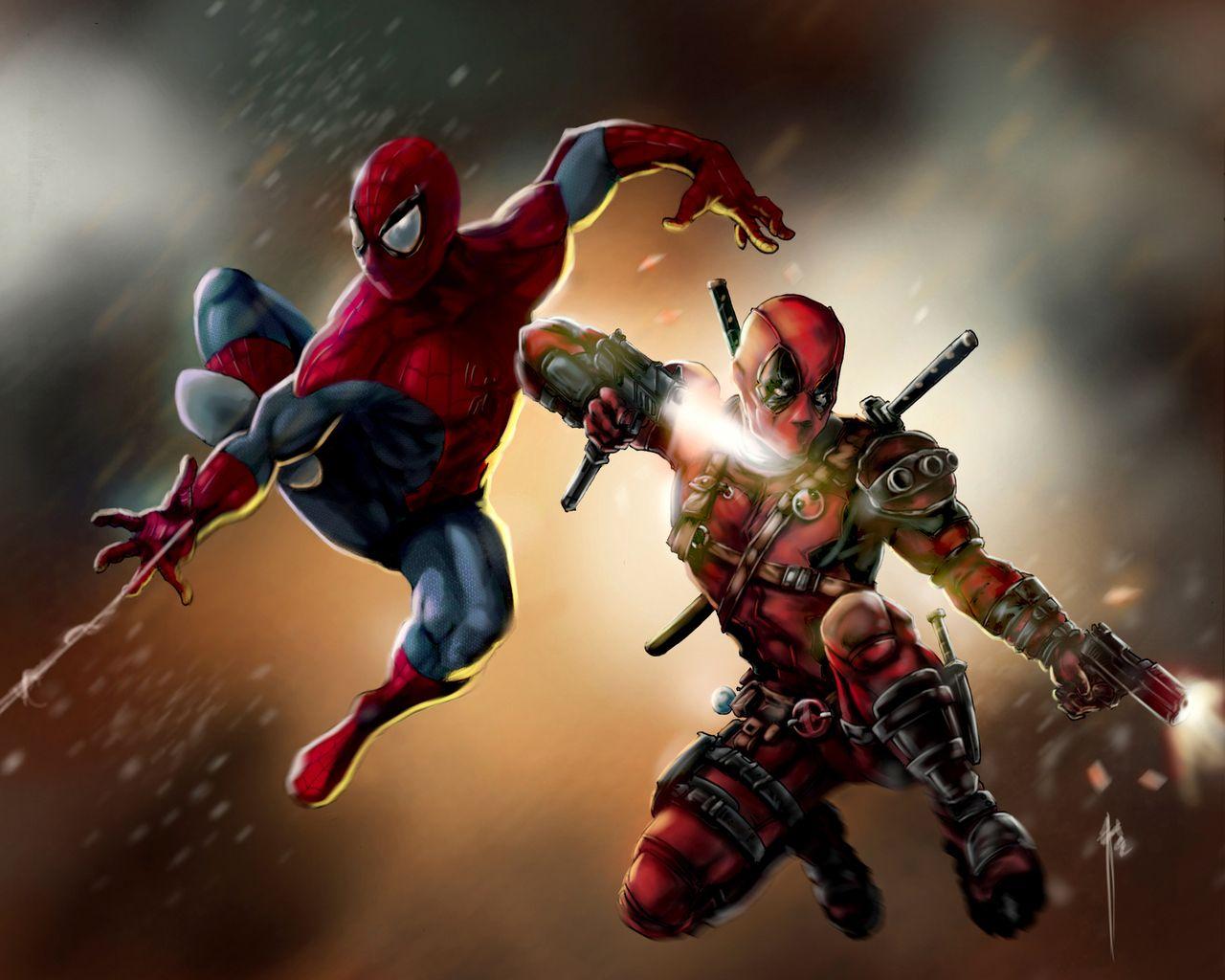 1280x1024 Deadpool And Spiderman .