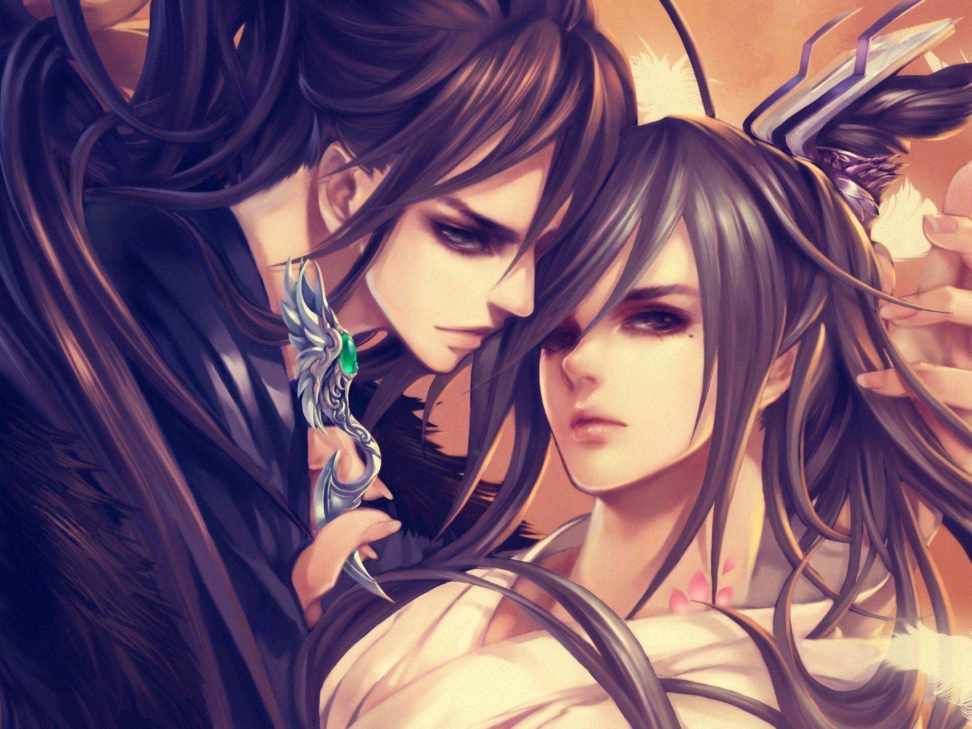1920x1440 art, Futanuki, Girl, Boy, Clip, Feathers, Fantasy, Anime, Original, Mood Wallpaper HD / Desktop and Mobile Background