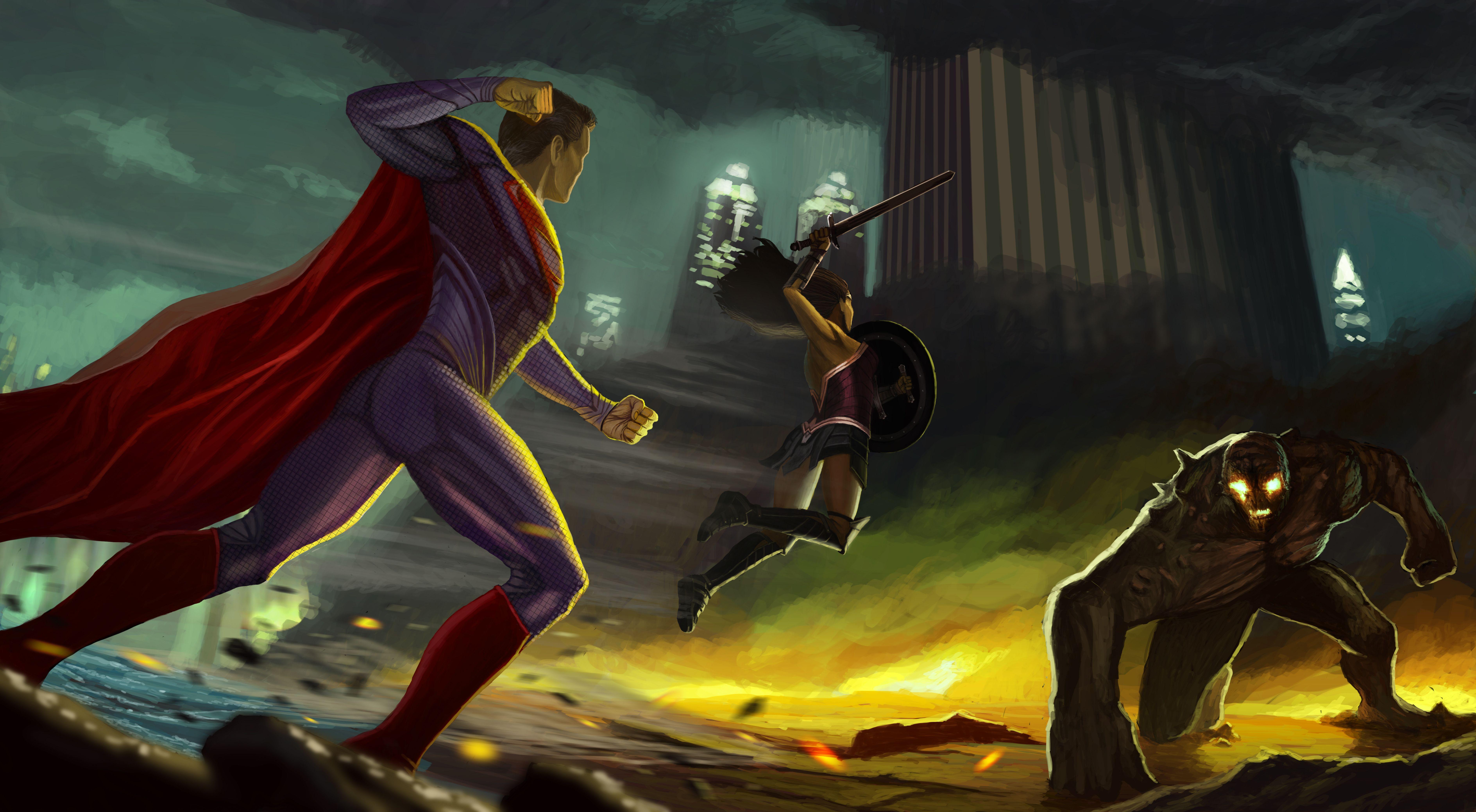 7554x4158 Wonder Woman Superman Fighting Against .itl.cat