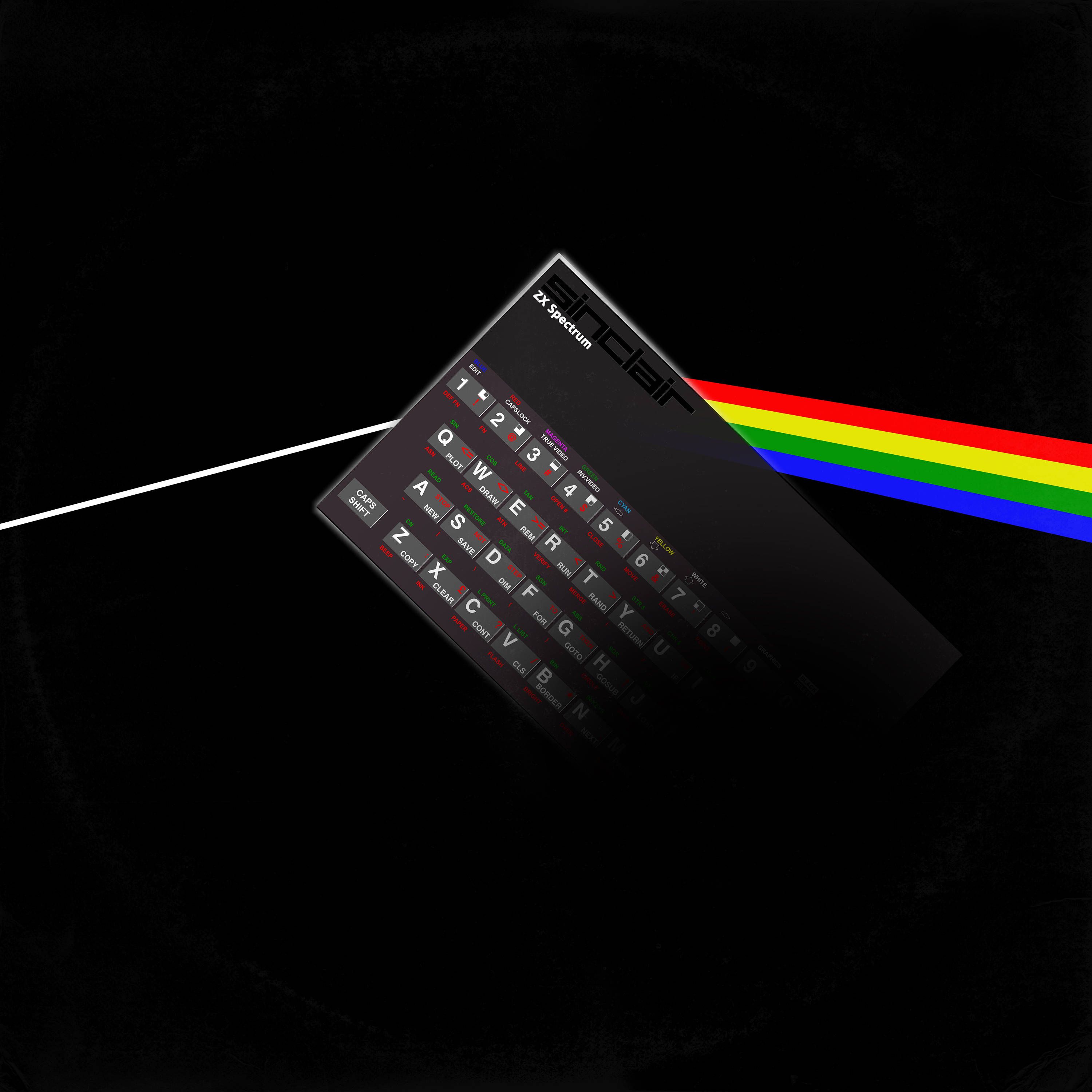 3000x3000 Retro ZX Sinclair Spectrum Computer 48k / Pink Floyd Dark Side of the Moon 'vinyl Record Album Cover' Mash up Art Print
