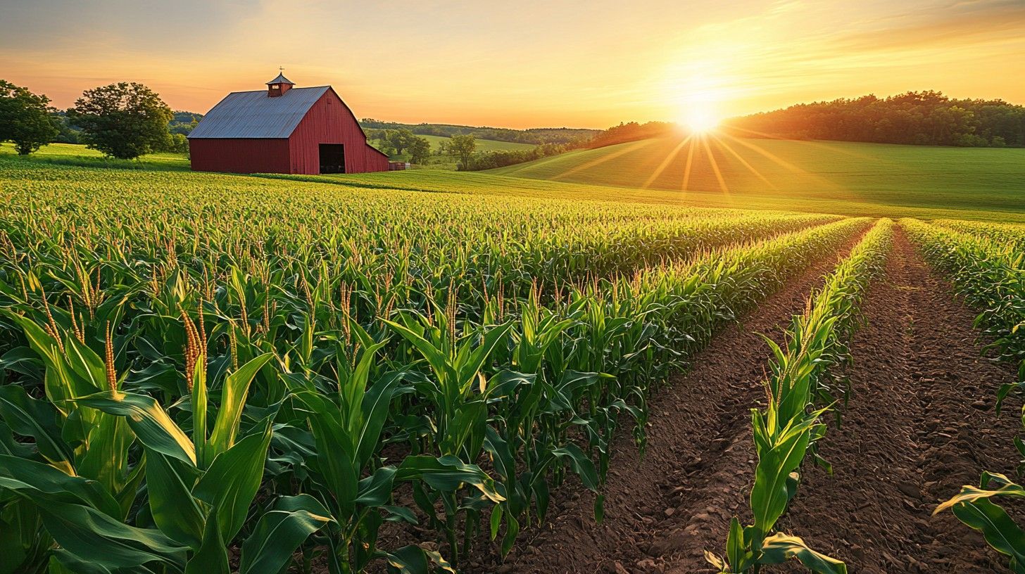 1456x816 Download Sunrise over farm Image, Barn, Cornfield